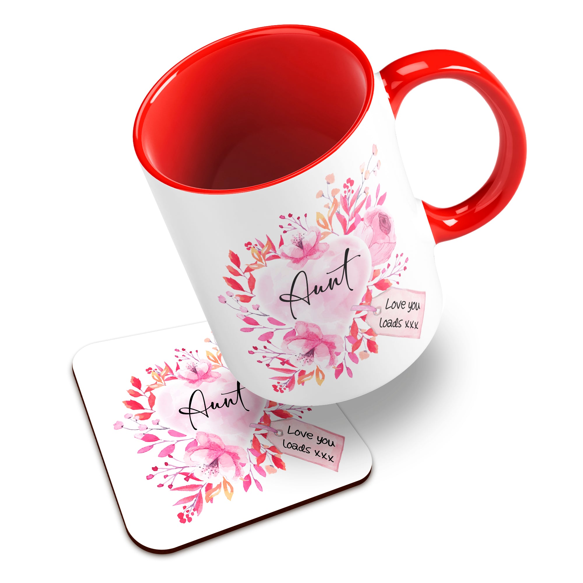Floral Watercolour Heart With Tag (Relation) Ceramic Mug With High-Gloss Coaster