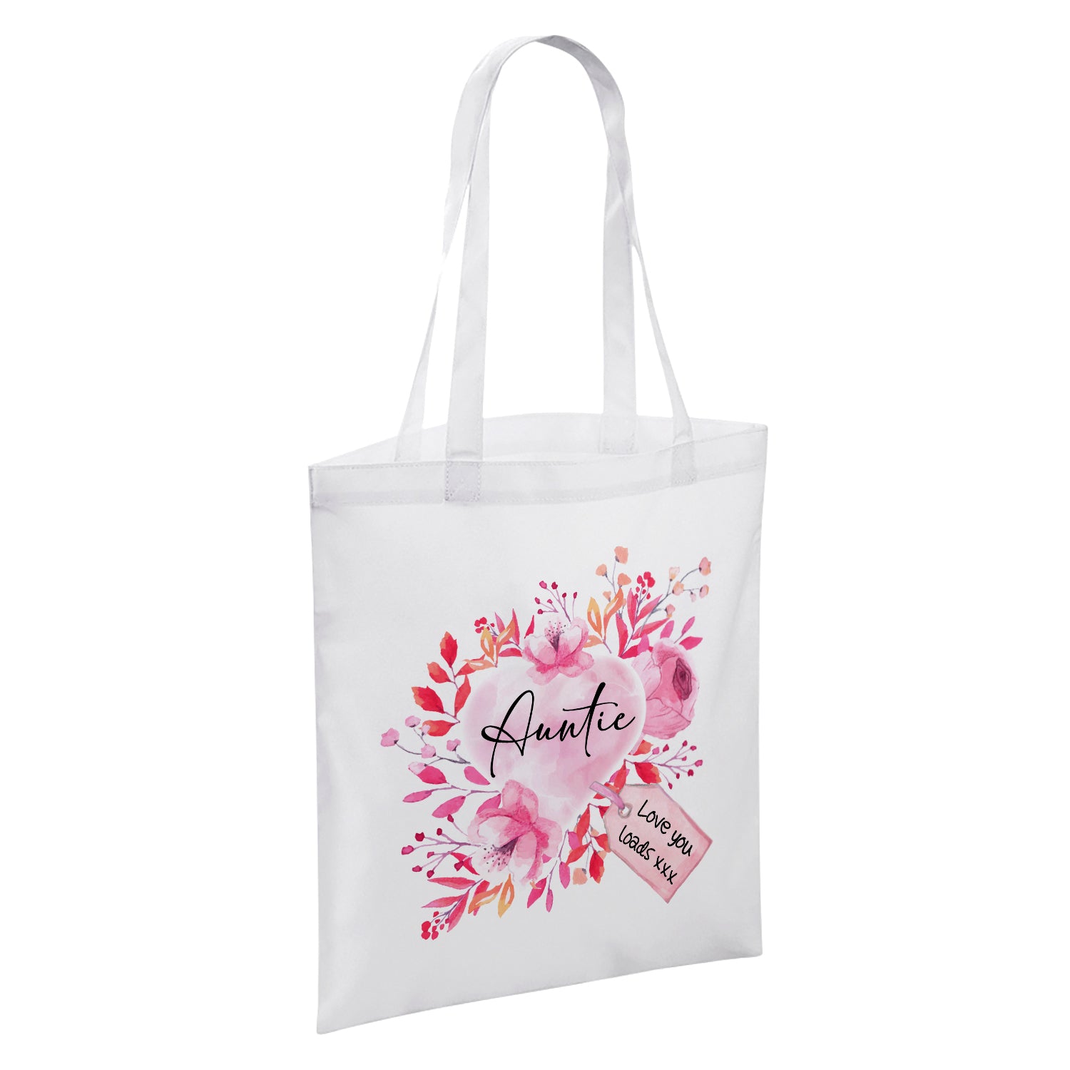 Floral Watercolour Heart With Tag (Relation) White Reusable Shopper Tote Bag