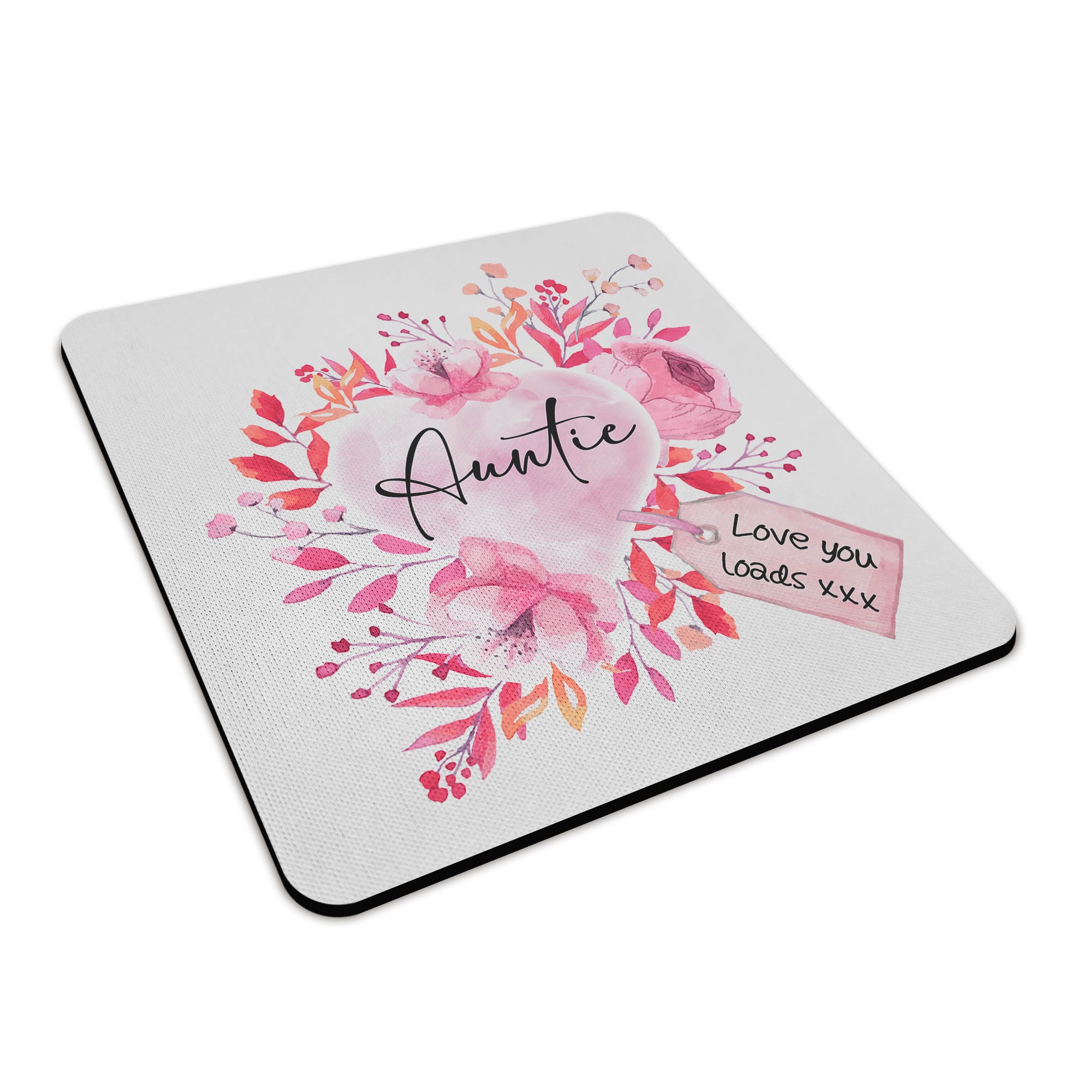 Floral Watercolour Heart With Tag (Relation) Square Fabric / Rubber Coaster
