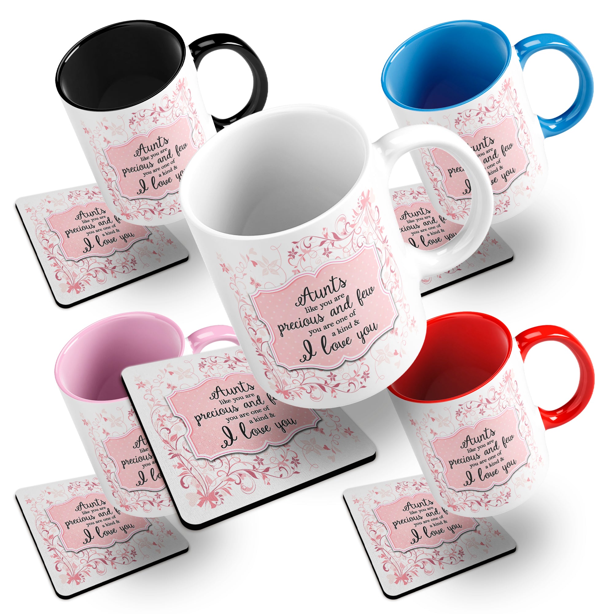 You Are One Of A Kind I Love You (Relation) Floral Ceramic Mug With Rubber Coaster