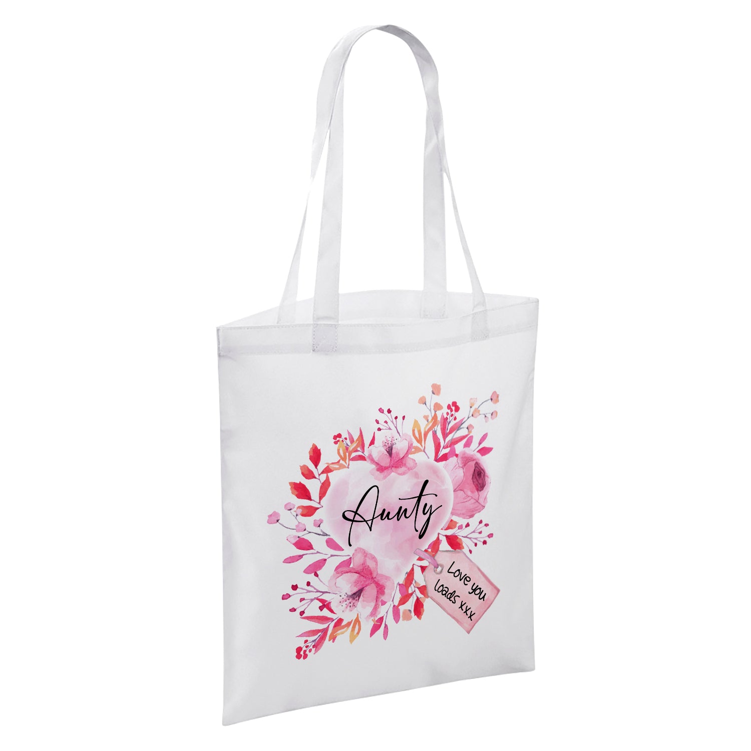 Floral Watercolour Heart With Tag (Relation) White Reusable Shopper Tote Bag