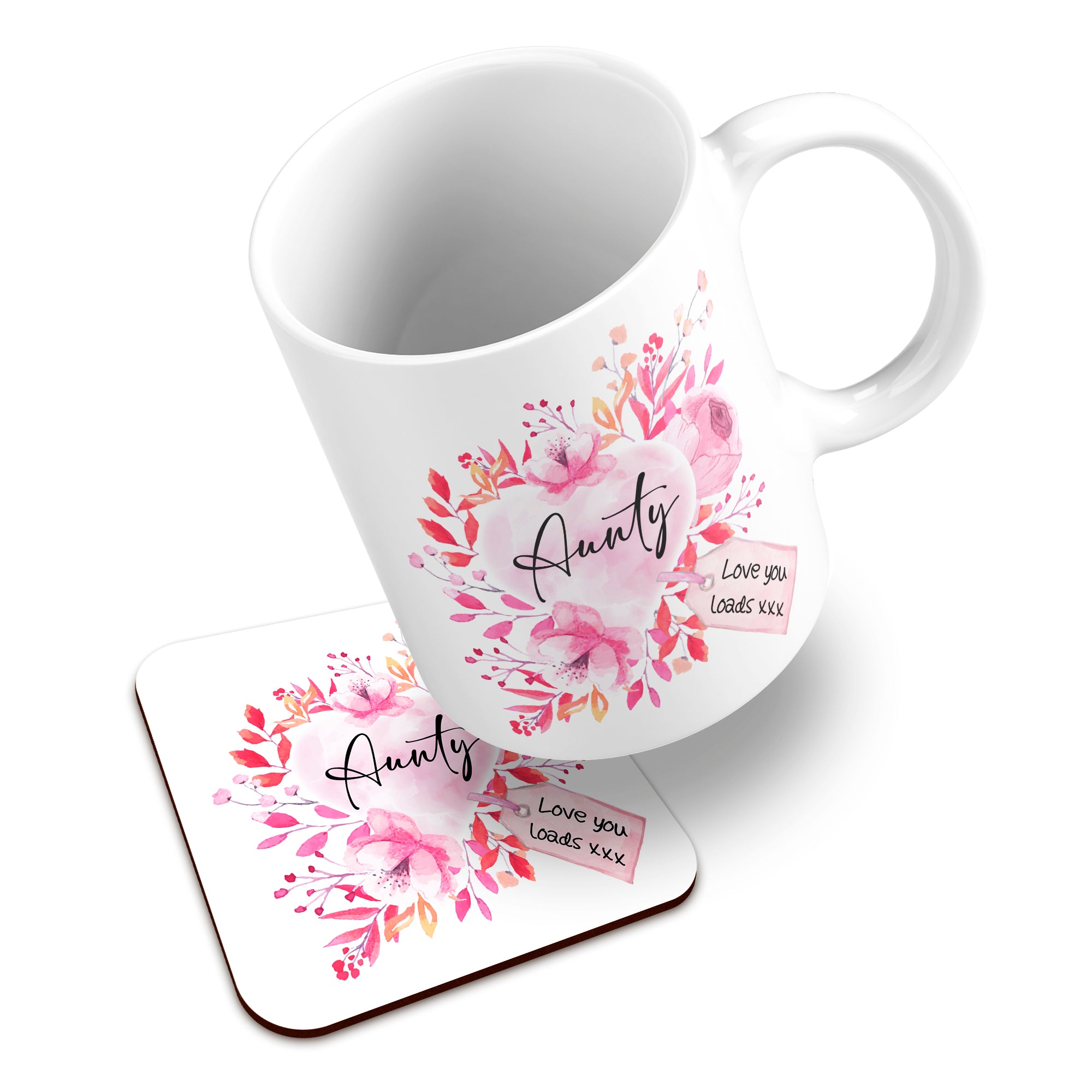 Floral Watercolour Heart With Tag (Relation) Ceramic Mug With High-Gloss Coaster