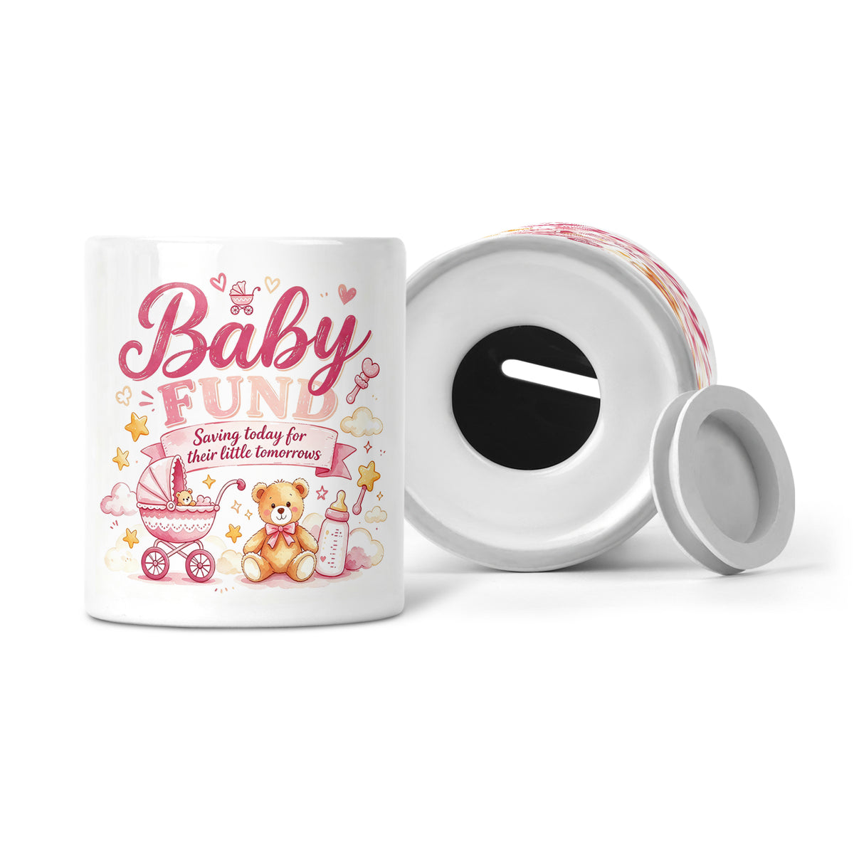 Baby Fund (Pink Design) - Saving Today For Their Little Tomorrows Ceramic Money Box