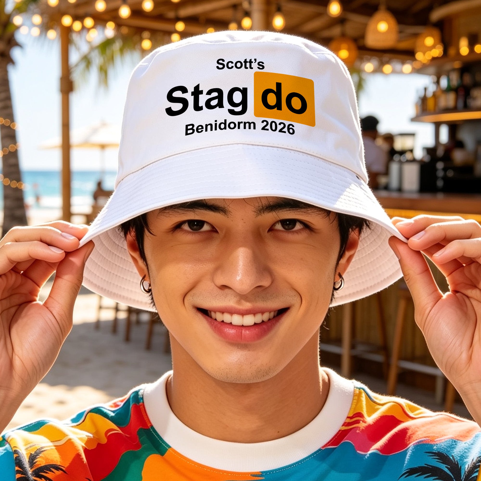 Personalised Any Image / Text Reversible Bucket Hat - White