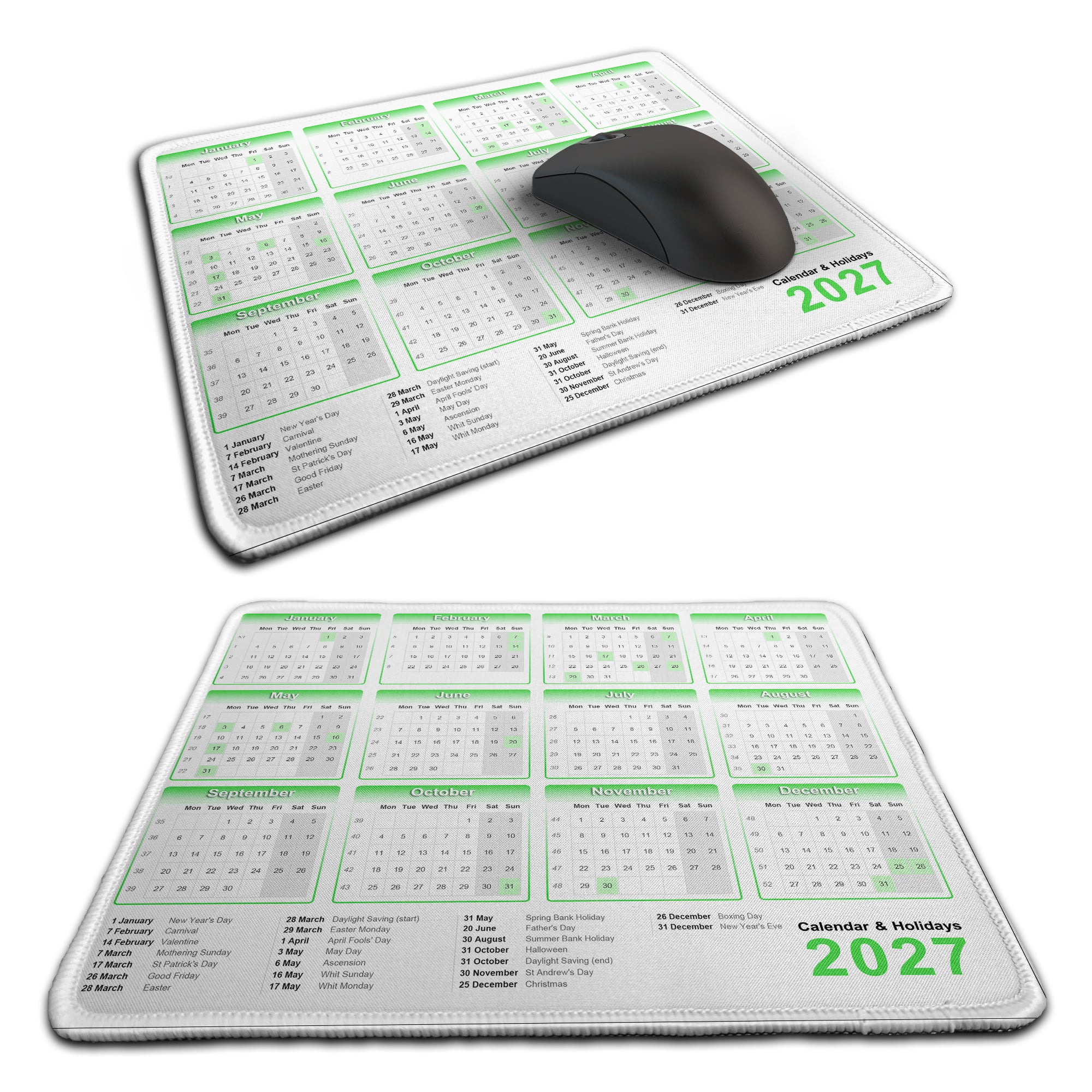 Calendar & Holidays 2027 Rubber Non-slip Computer PC Mousemat - Premium Stitched