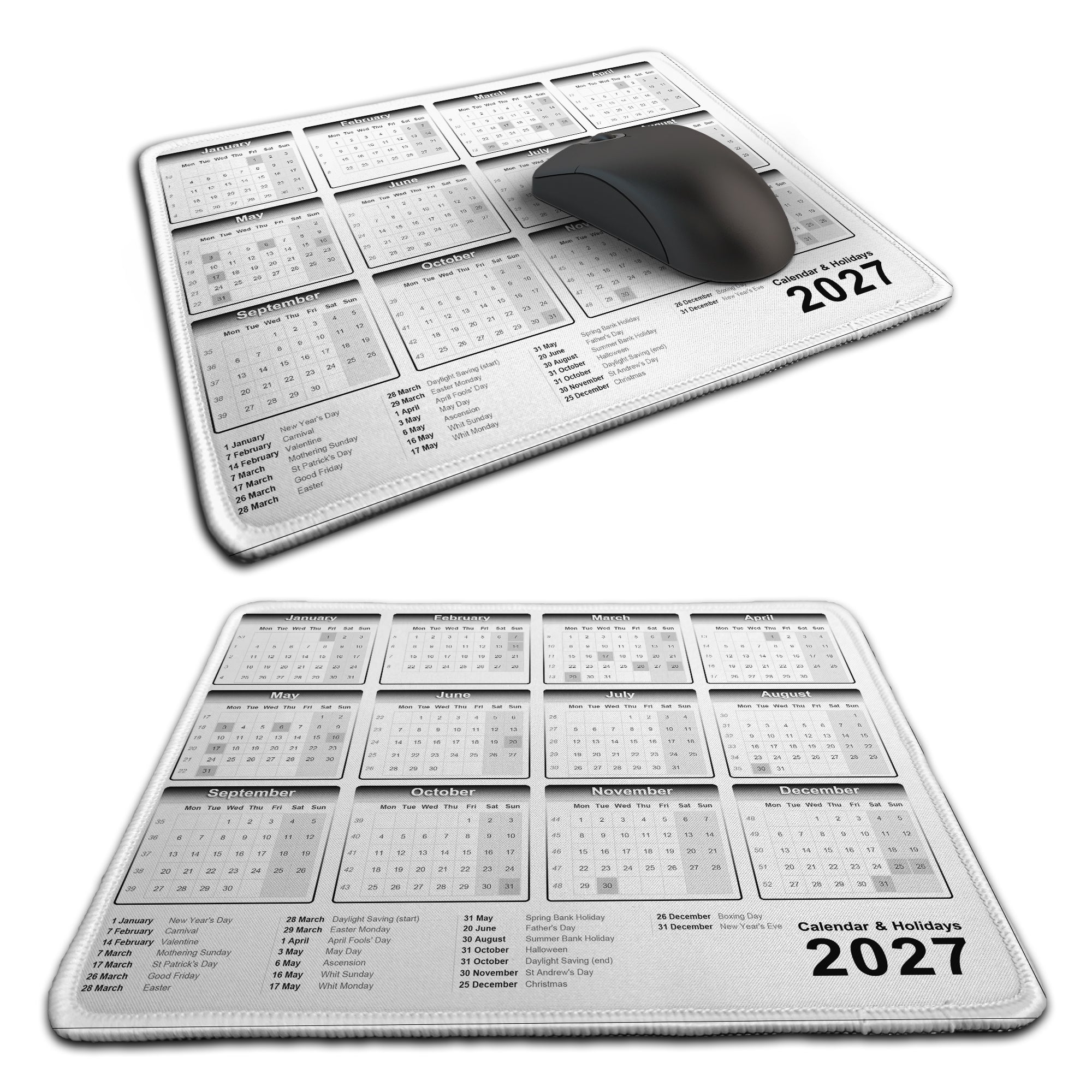 Calendar & Holidays 2027 Rubber Non-slip Computer PC Mousemat - Premium Stitched