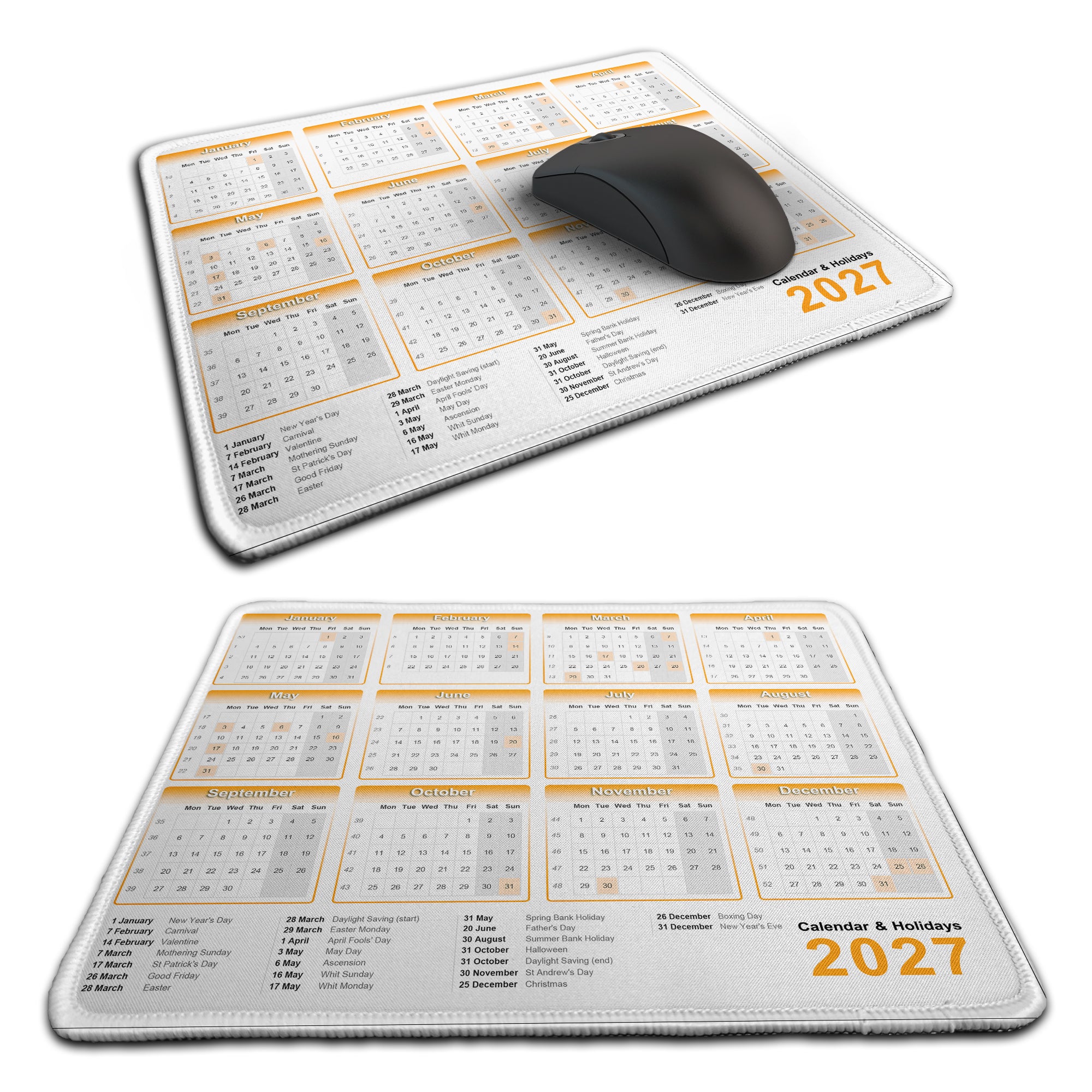 Calendar & Holidays 2027 Rubber Non-slip Computer PC Mousemat - Premium Stitched