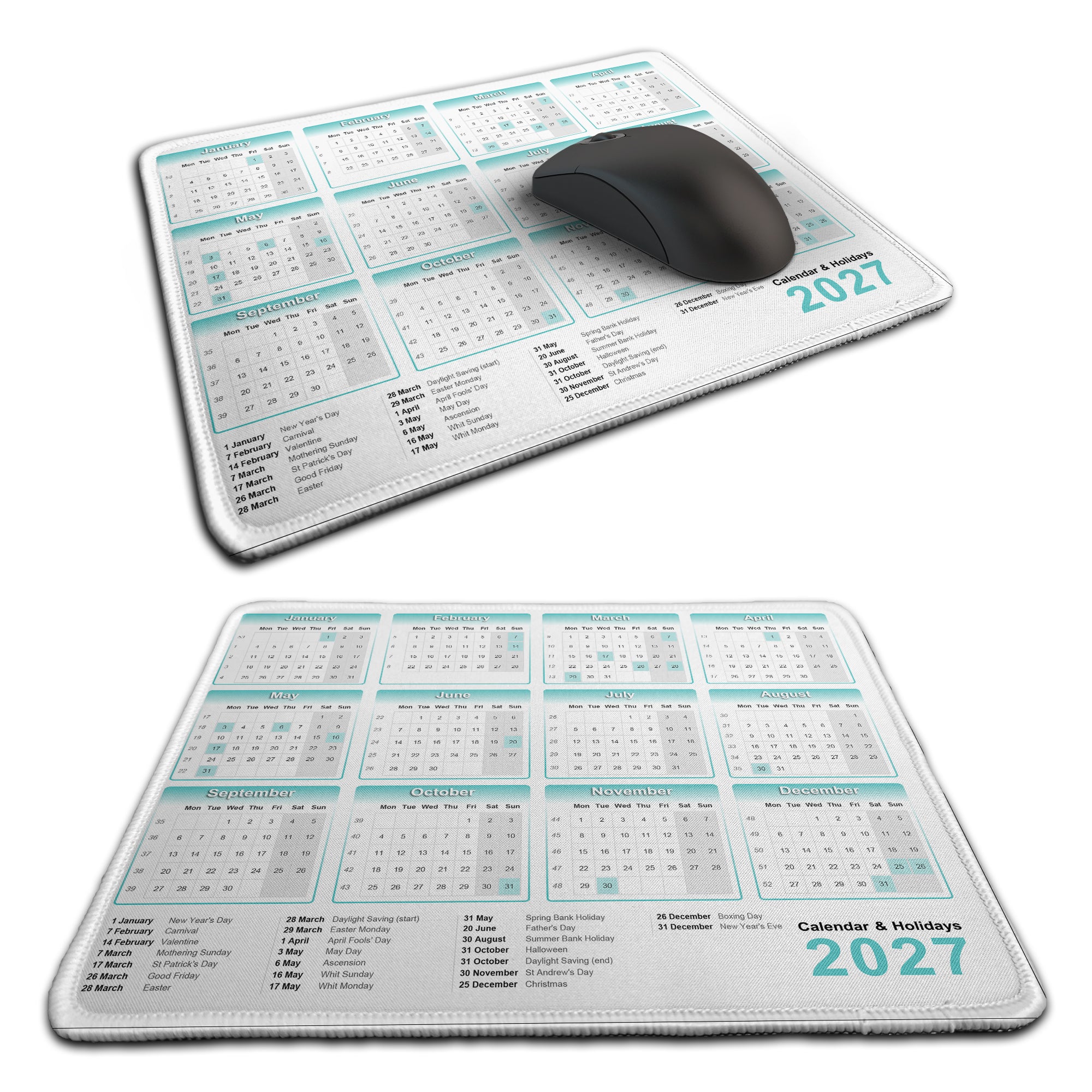 Calendar & Holidays 2027 Rubber Non-slip Computer PC Mousemat - Premium Stitched