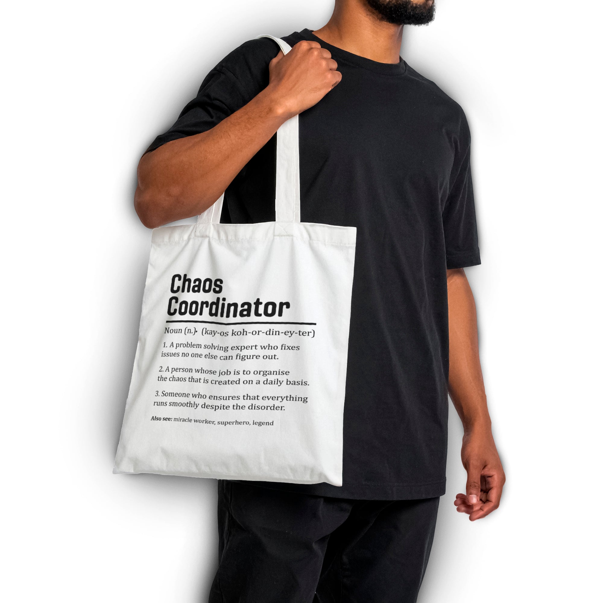 Chaos Coordinator Sarcastic Definition White Reusable Shopper Tote Bag