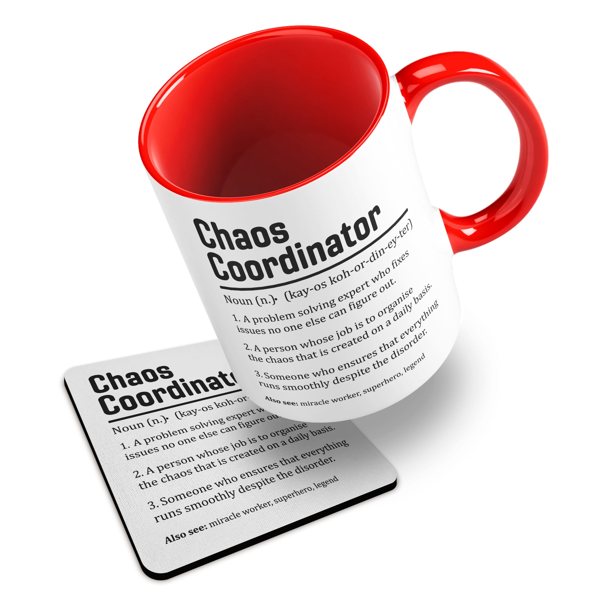 Chaos Coordinator Sarcastic Definition Ceramic Mug With Rubber Coaster