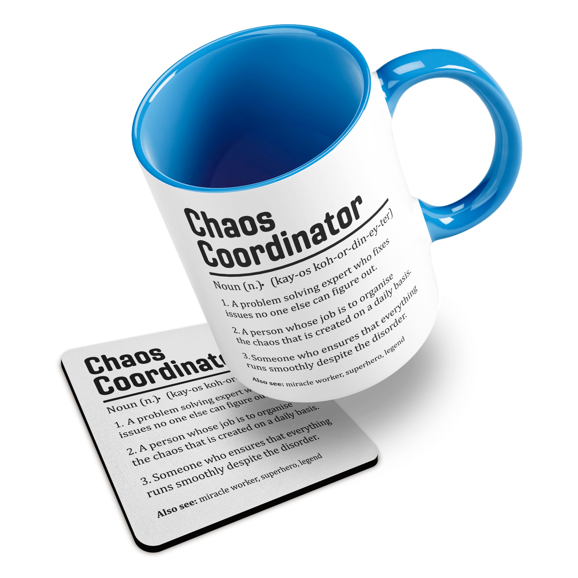 Chaos Coordinator Sarcastic Definition Ceramic Mug With Rubber Coaster