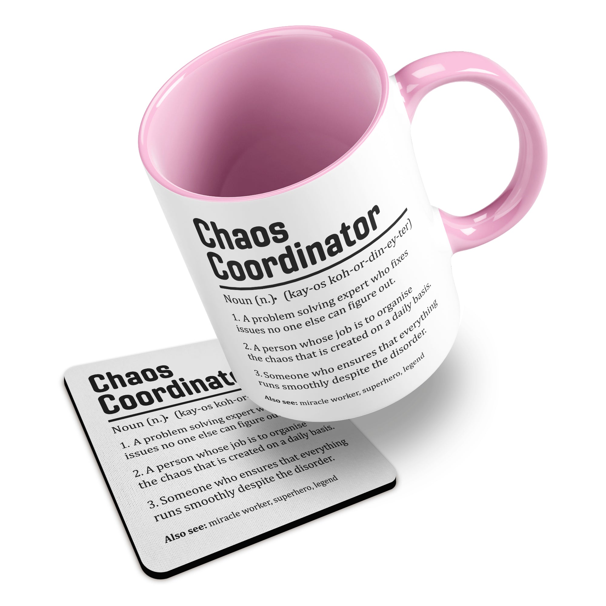 Chaos Coordinator Sarcastic Definition Ceramic Mug With Rubber Coaster