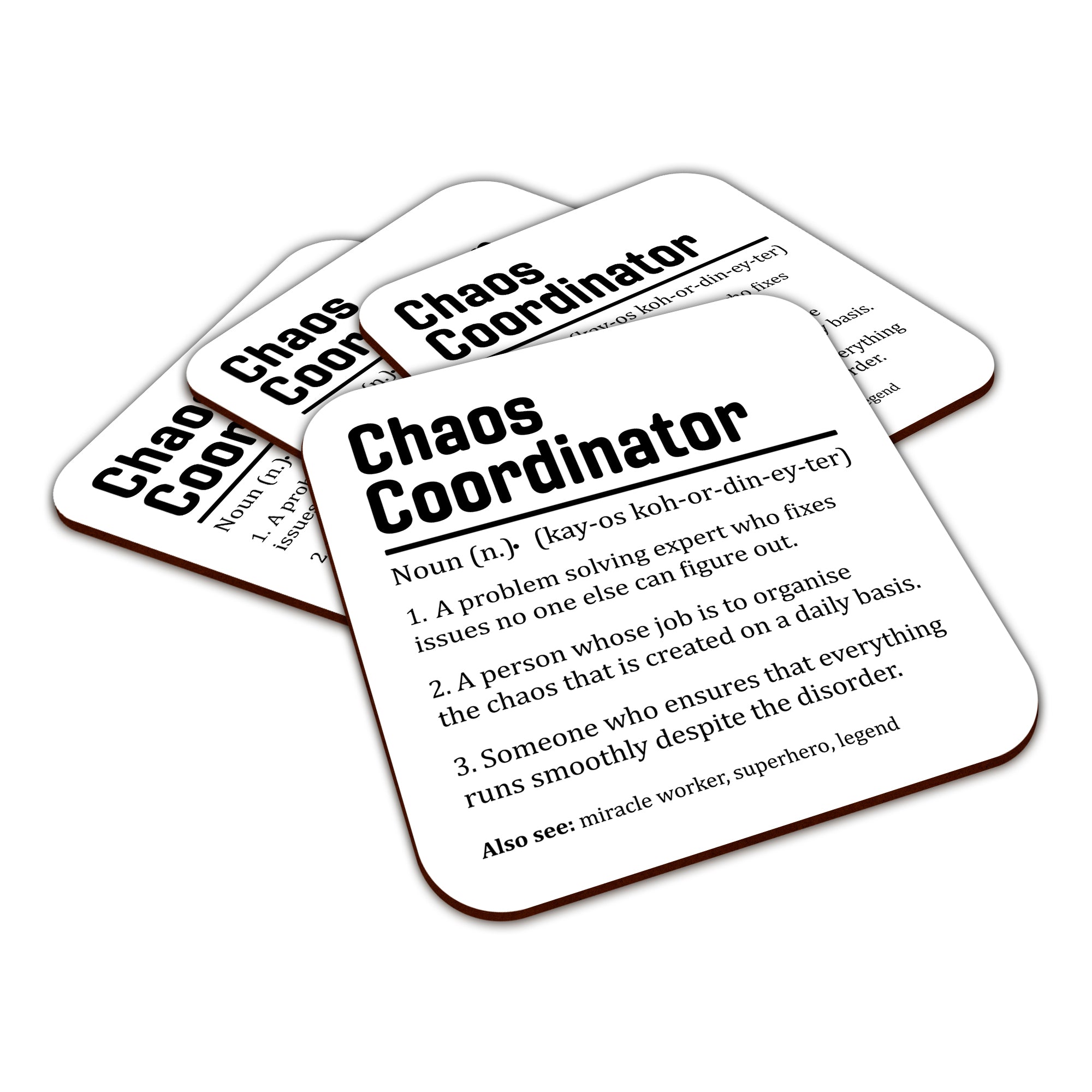 Chaos Coordinator Sarcastic Definition Square Smooth High-Gloss Finished Coaster
