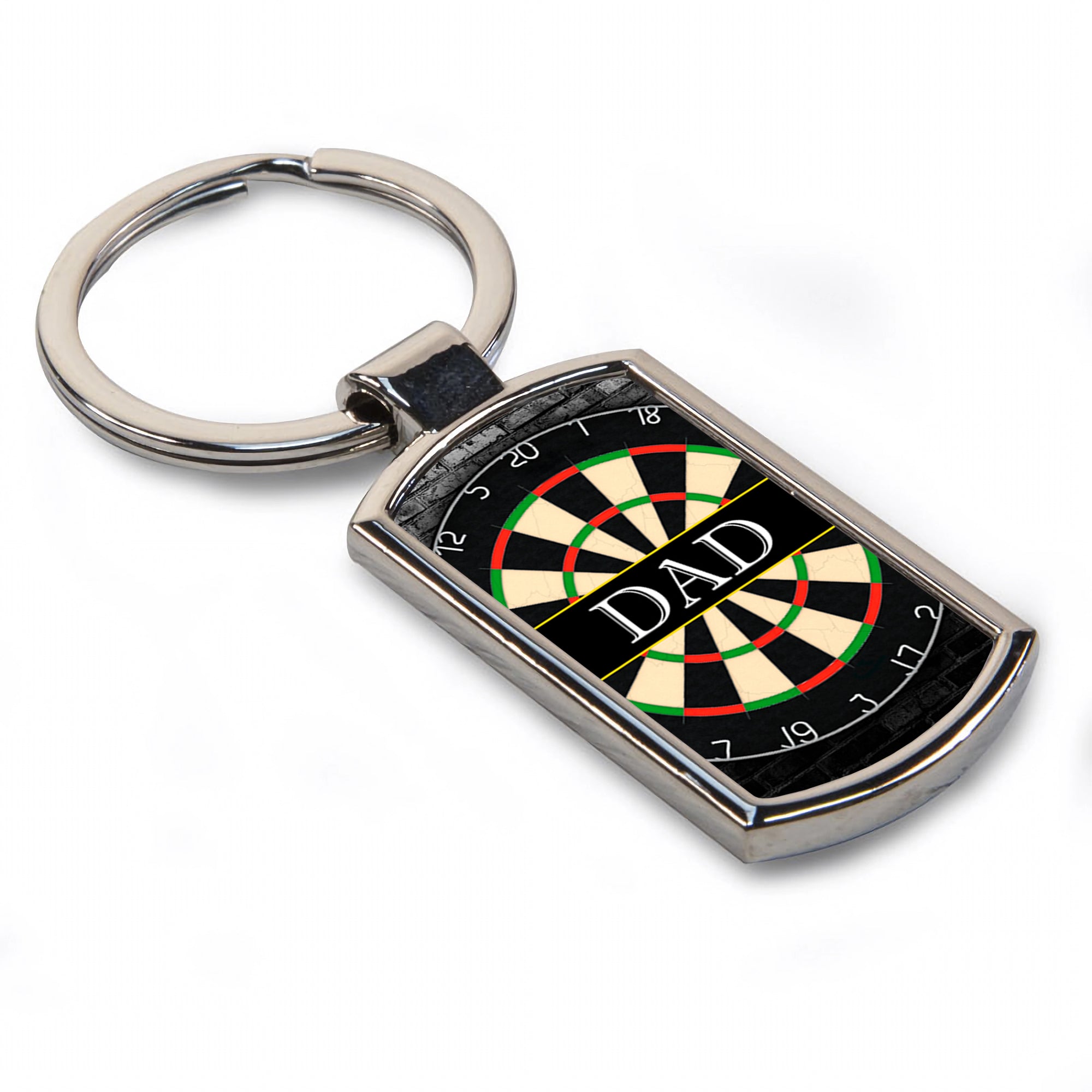 Dad (Dartboard) Rectangle Metal Keyring (Curved Edge)