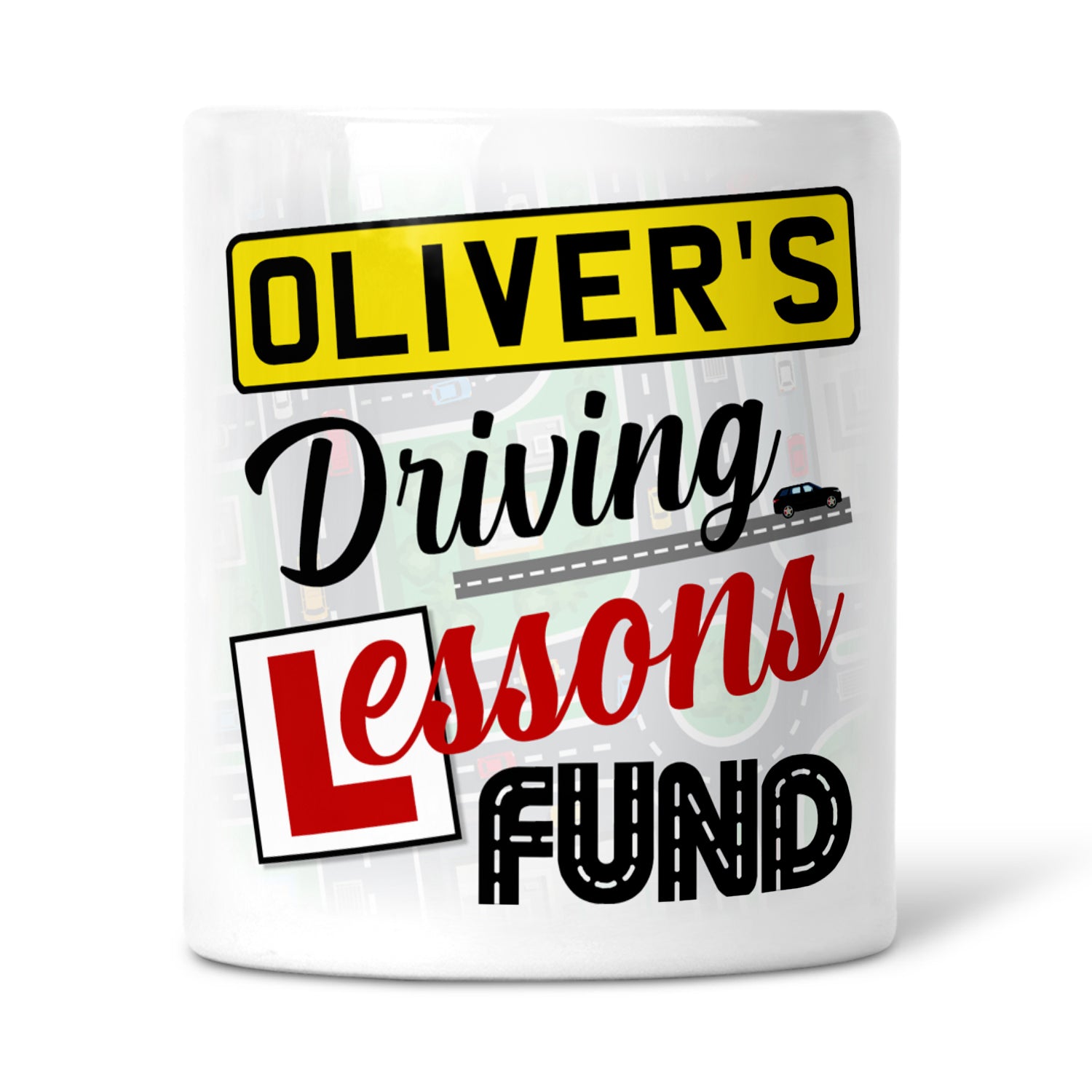 Personalised Any Name Driving Lessons Fund Ceramic Money Box