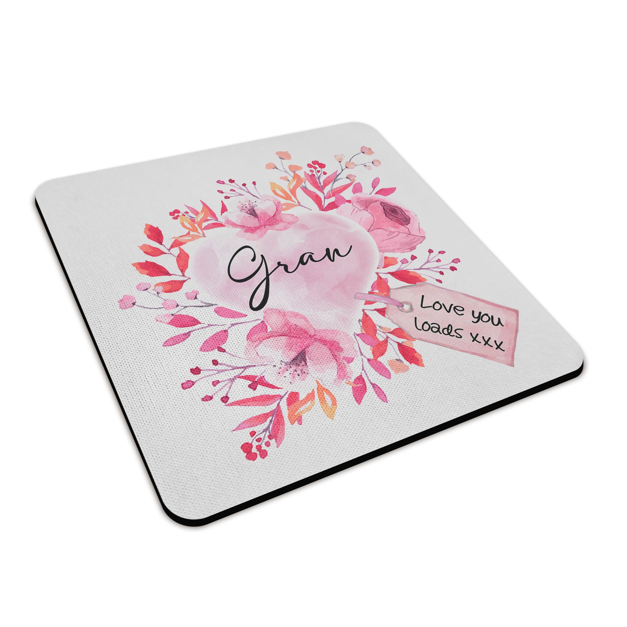 Floral Watercolour Heart With Tag (Relation) Square Fabric / Rubber Coaster