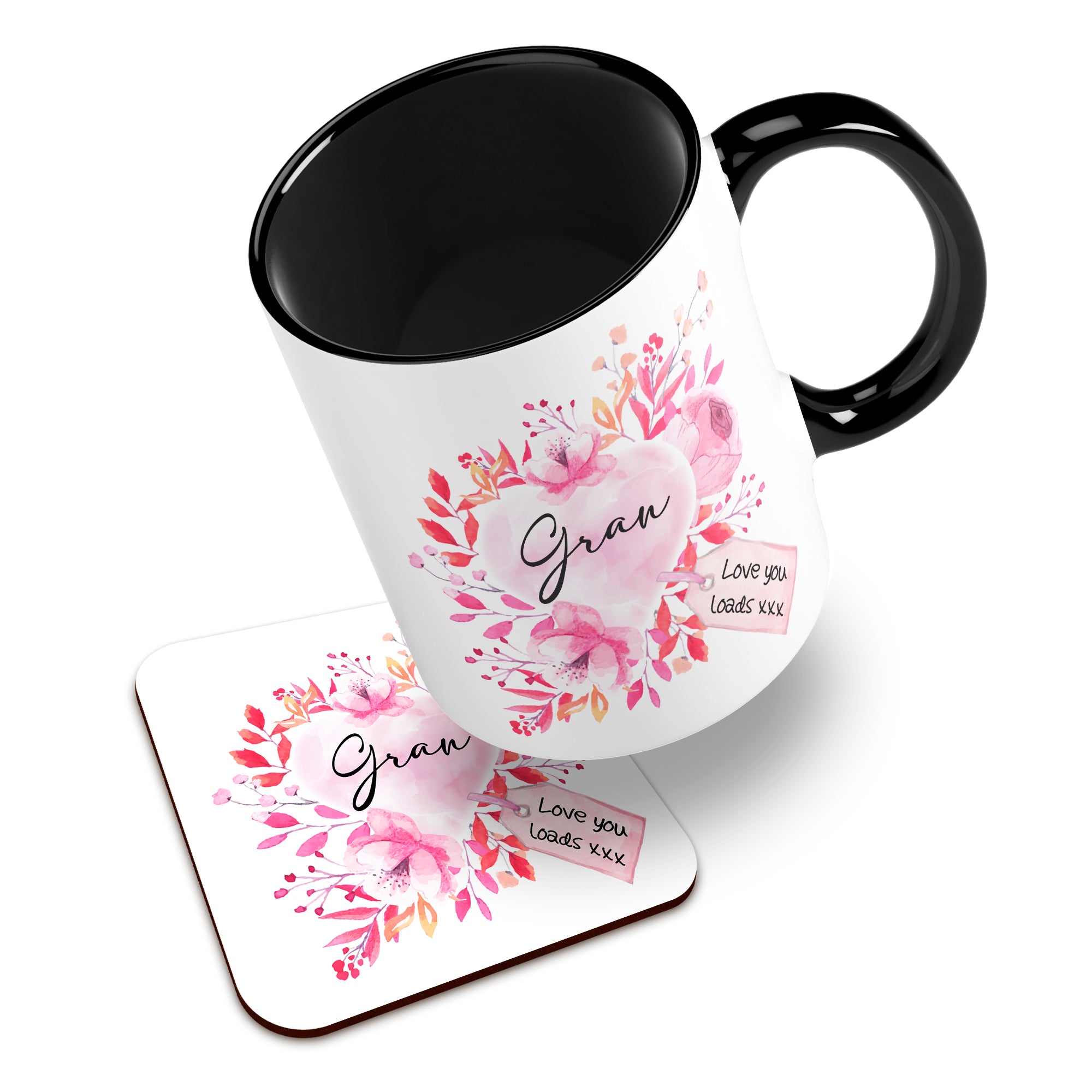 Floral Watercolour Heart With Tag (Relation) Ceramic Mug With High-Gloss Coaster