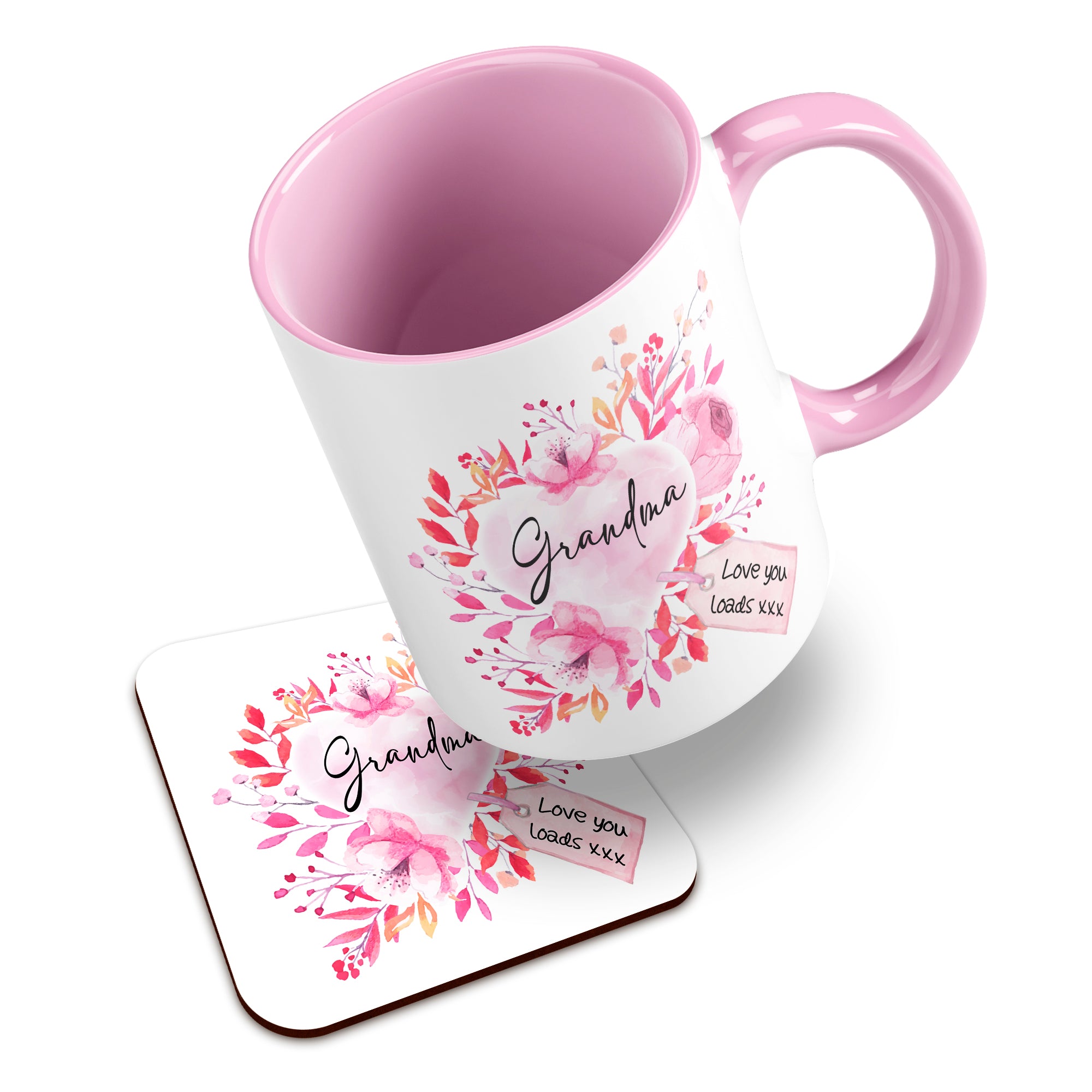 Floral Watercolour Heart With Tag (Relation) Ceramic Mug With High-Gloss Coaster