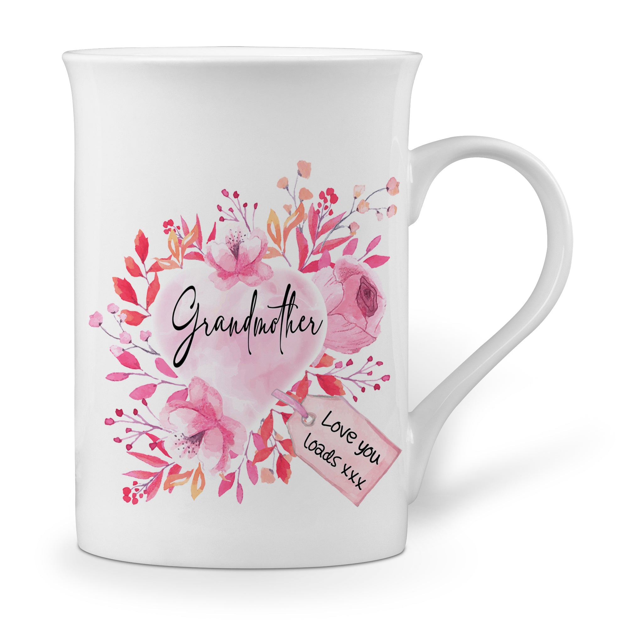 Floral Watercolour Heart With Tag (Relation) Windsor Bone China Mug