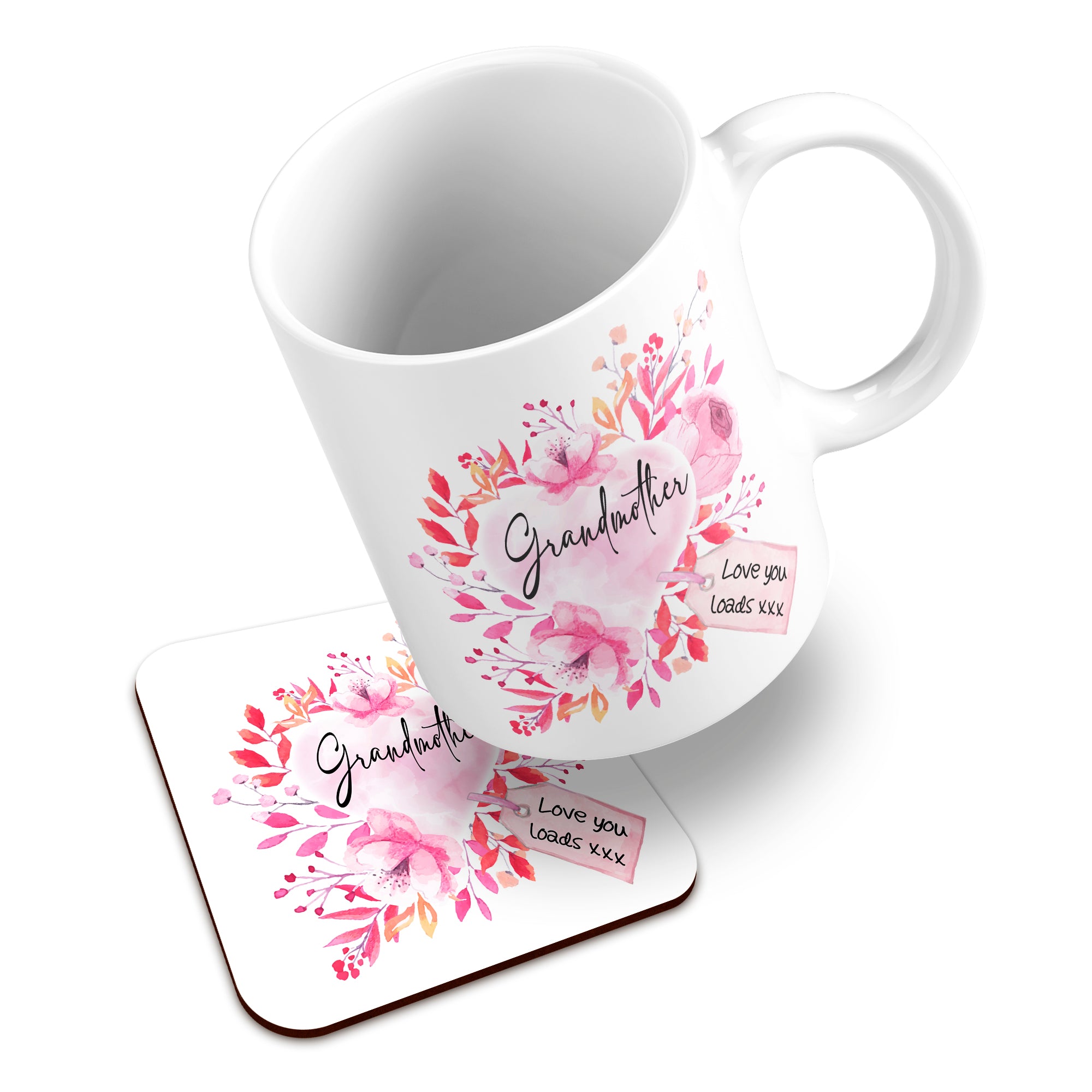 Floral Watercolour Heart With Tag (Relation) Ceramic Mug With High-Gloss Coaster