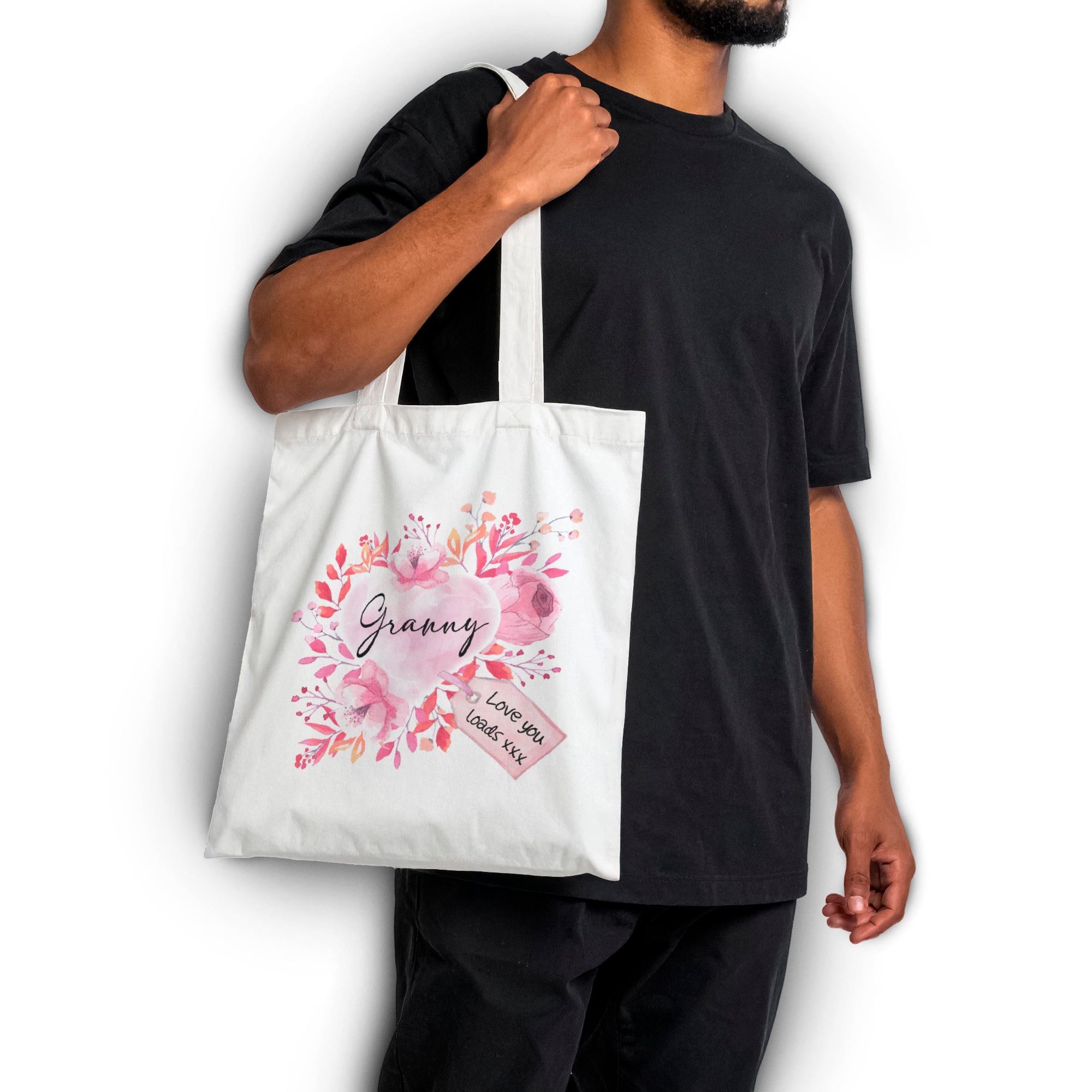 Floral Watercolour Heart With Tag (Relation) White Reusable Shopper Tote Bag