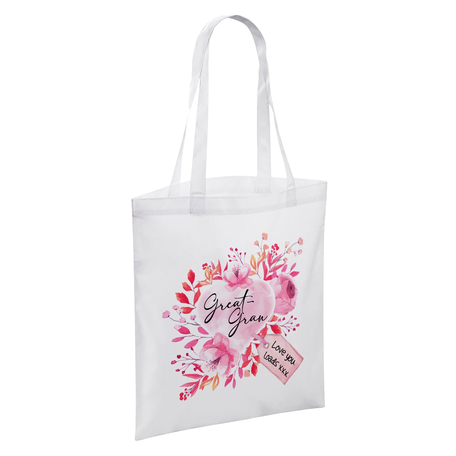 Floral Watercolour Heart With Tag (Relation) White Reusable Shopper Tote Bag