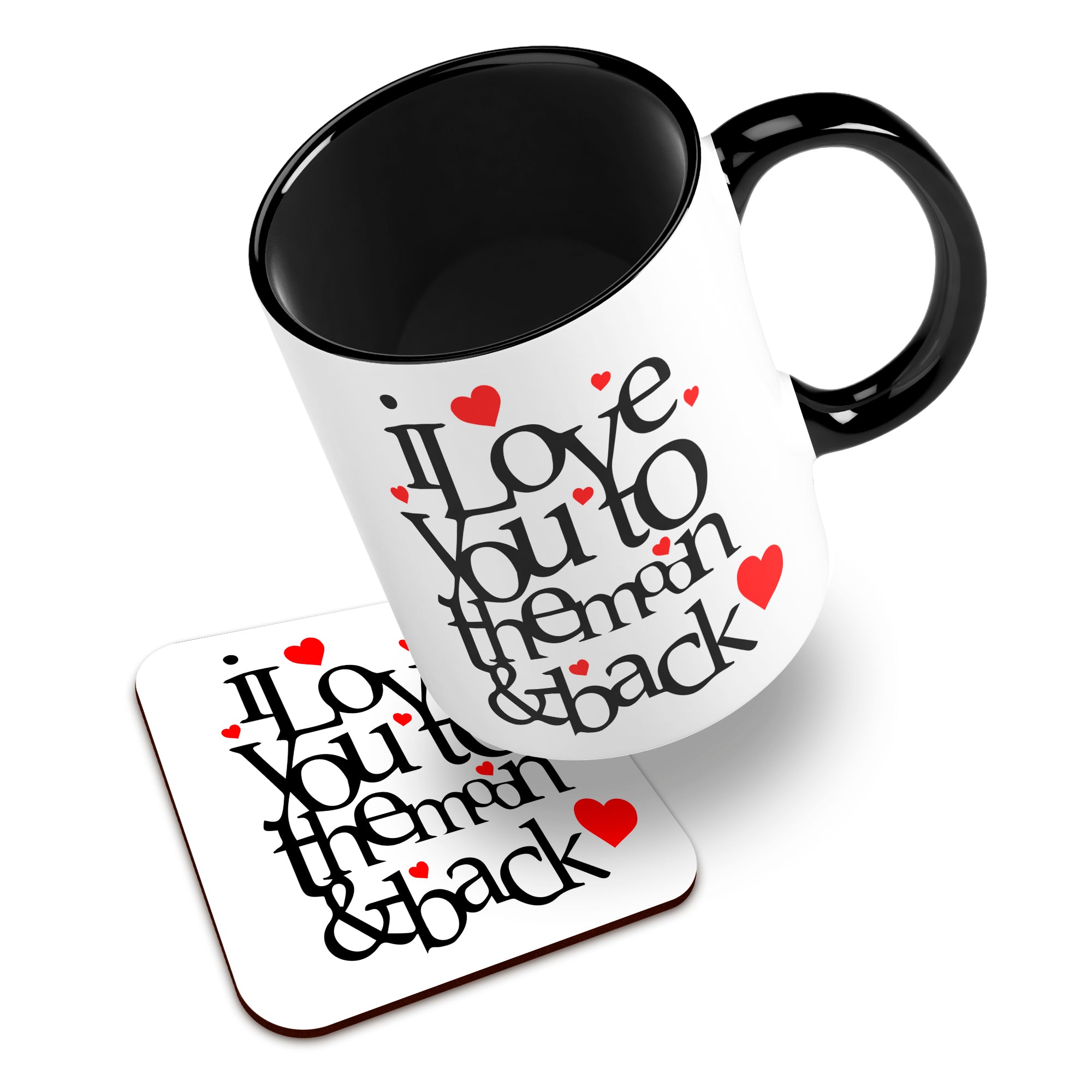 I Love You To The Moon And Back Hearts Ceramic Mug With High-Gloss Coaster