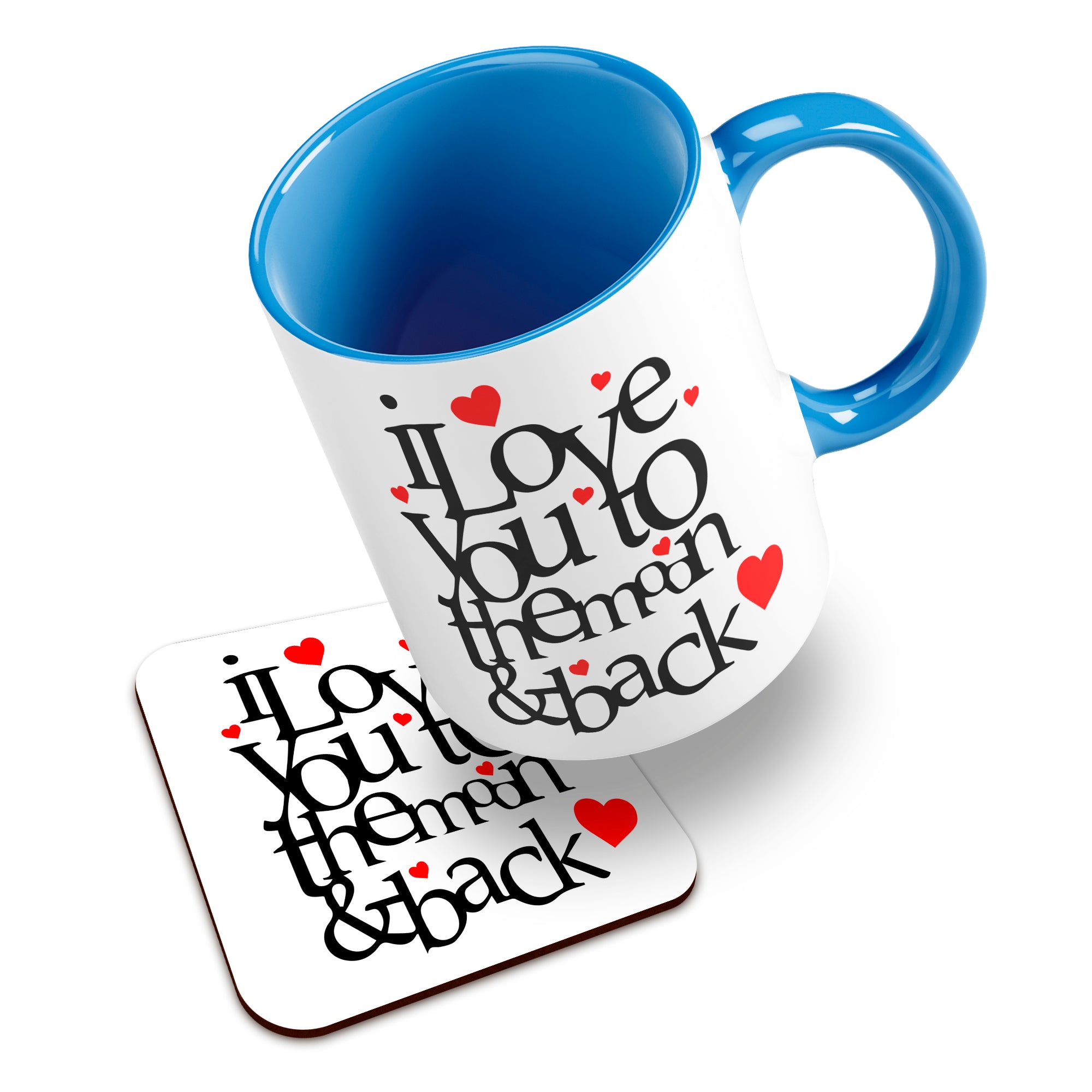 I Love You To The Moon And Back Hearts Ceramic Mug With High-Gloss Coaster