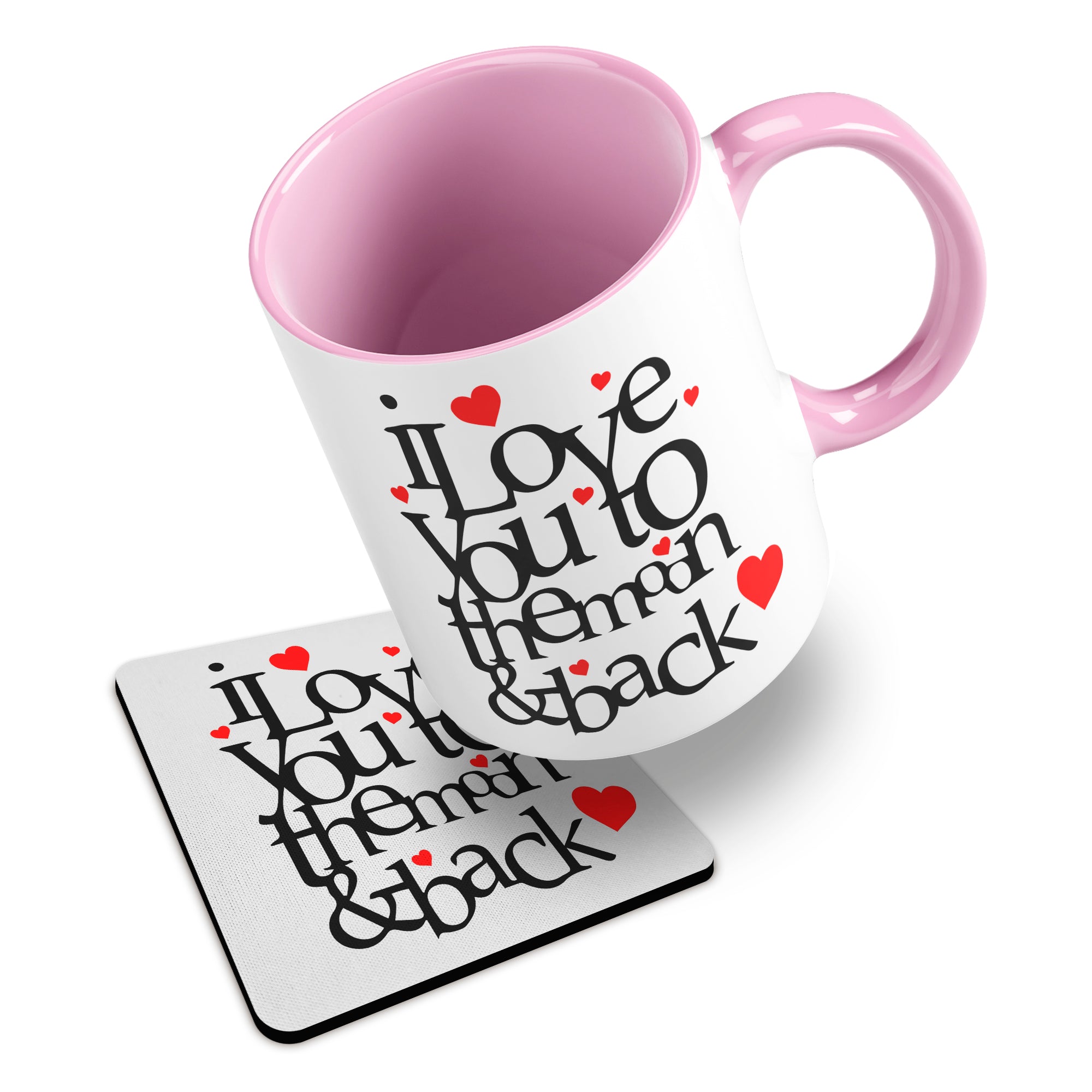 I Love You To The Moon And Back Hearts Ceramic Mug With Rubber Coaster