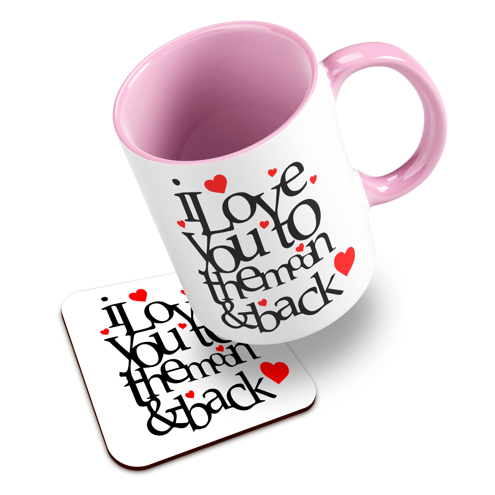 I Love You To The Moon And Back Hearts Ceramic Mug With High-Gloss Coaster