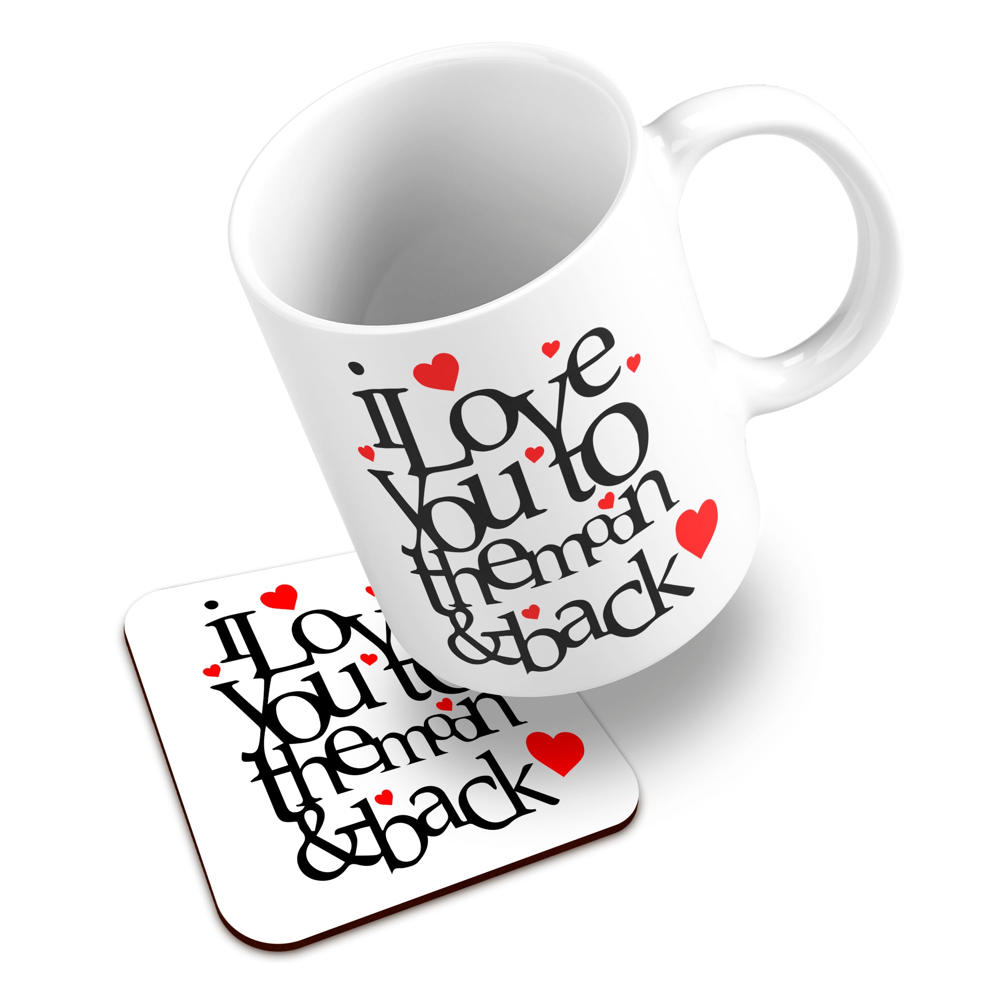 I Love You To The Moon And Back Hearts Ceramic Mug With High-Gloss Coaster