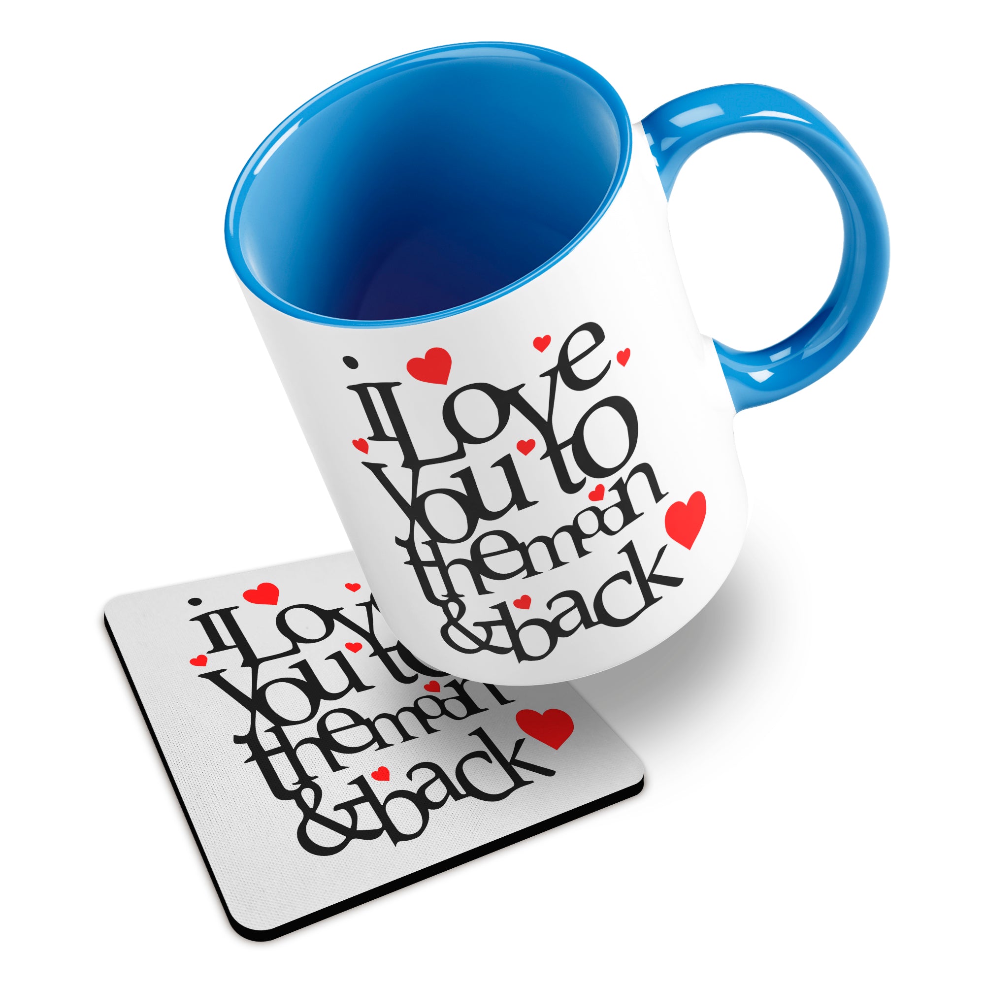I Love You To The Moon And Back Hearts Ceramic Mug With Rubber Coaster