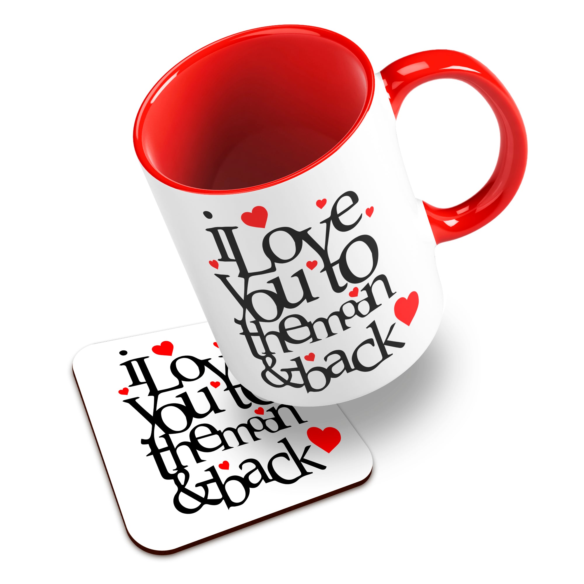 I Love You To The Moon And Back Hearts Ceramic Mug With High-Gloss Coaster