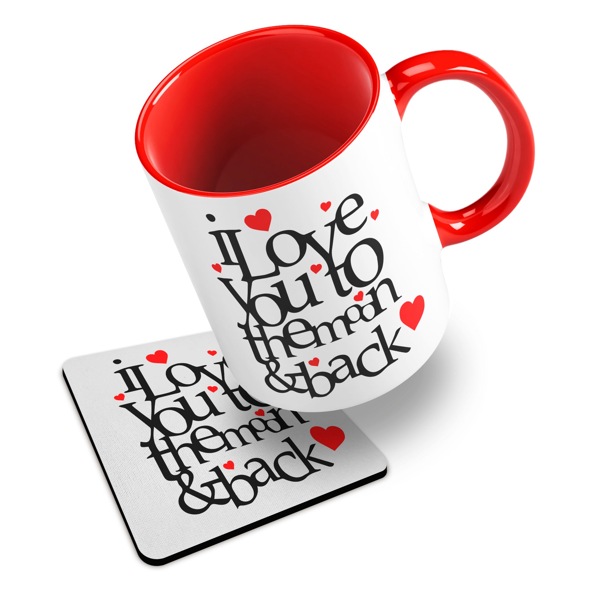 I Love You To The Moon And Back Hearts Ceramic Mug With Rubber Coaster