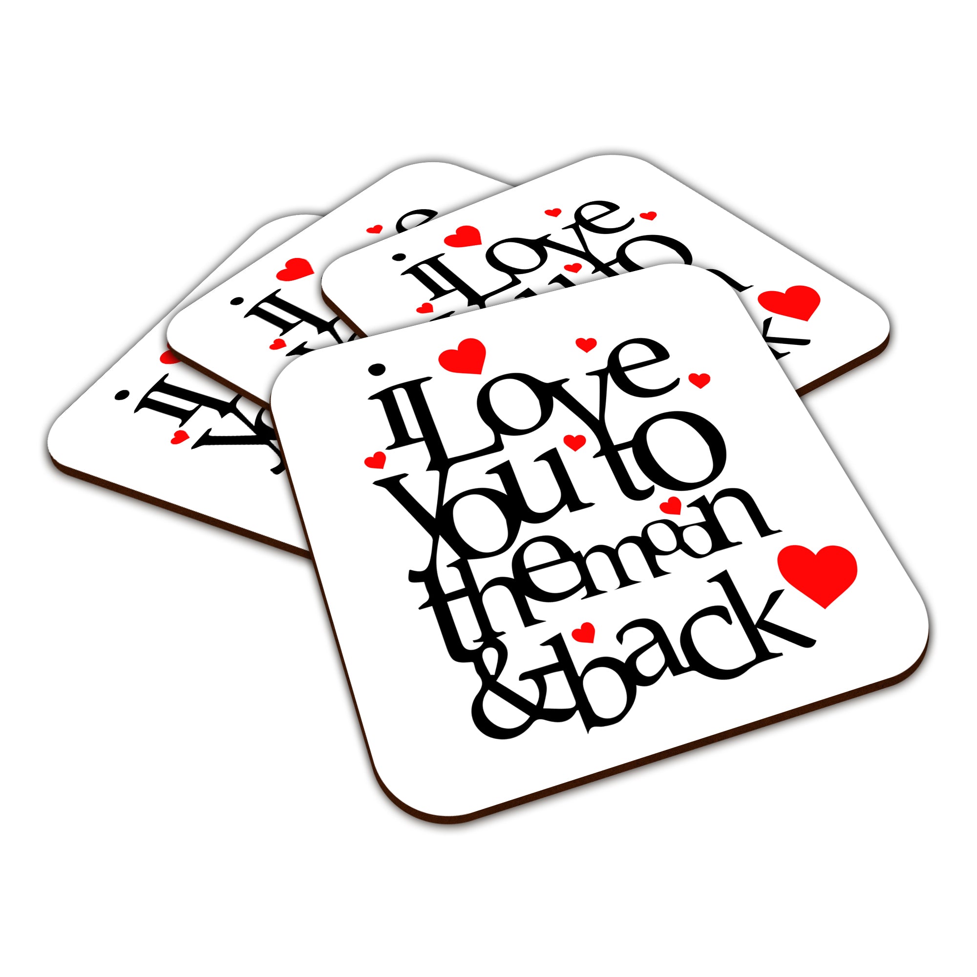 I Love You To The Moon And Back Hearts Square Smooth High-Gloss Finished Coaster