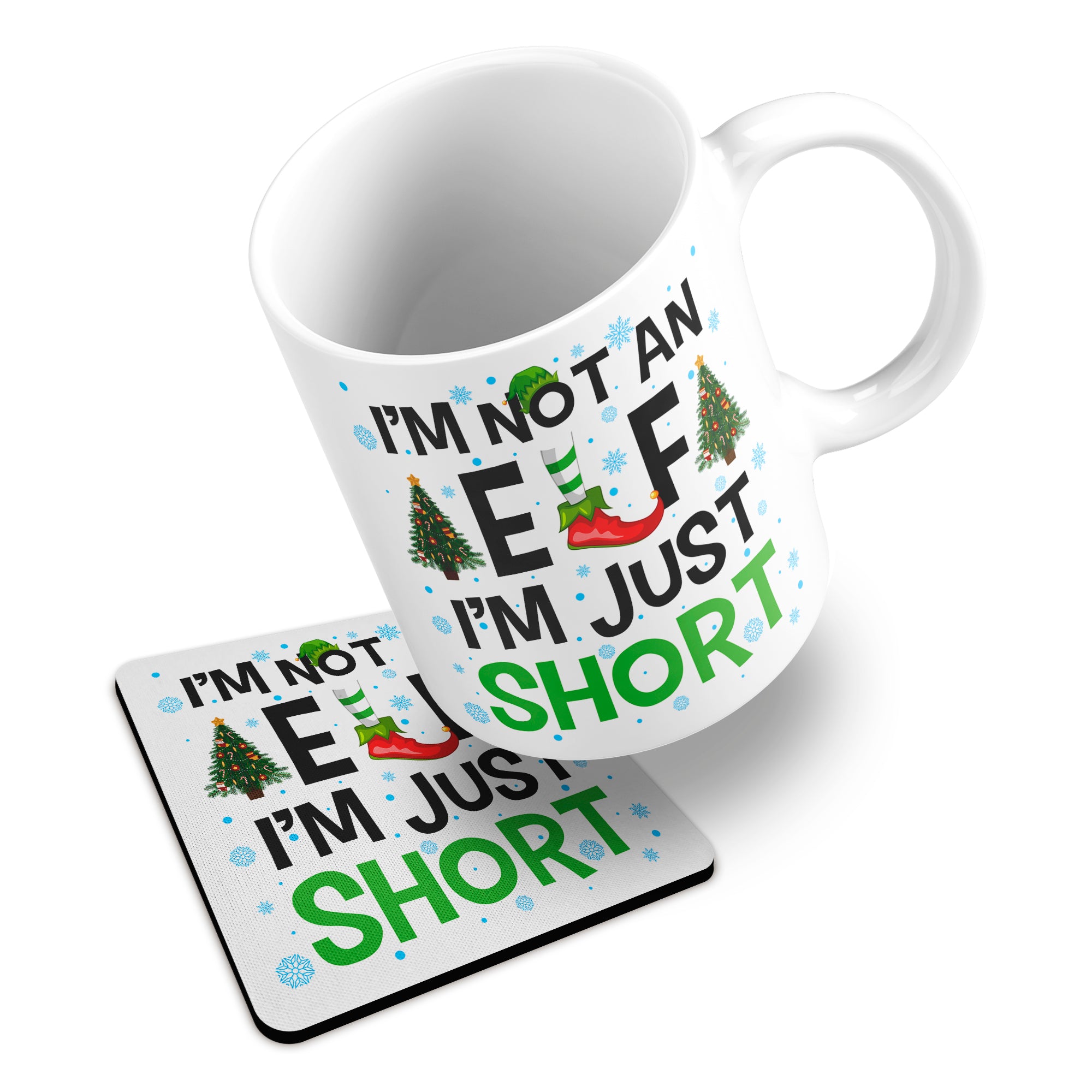 I'm Not An Elf I'm Just Short Christmas Ceramic Mug With Rubber Coaster