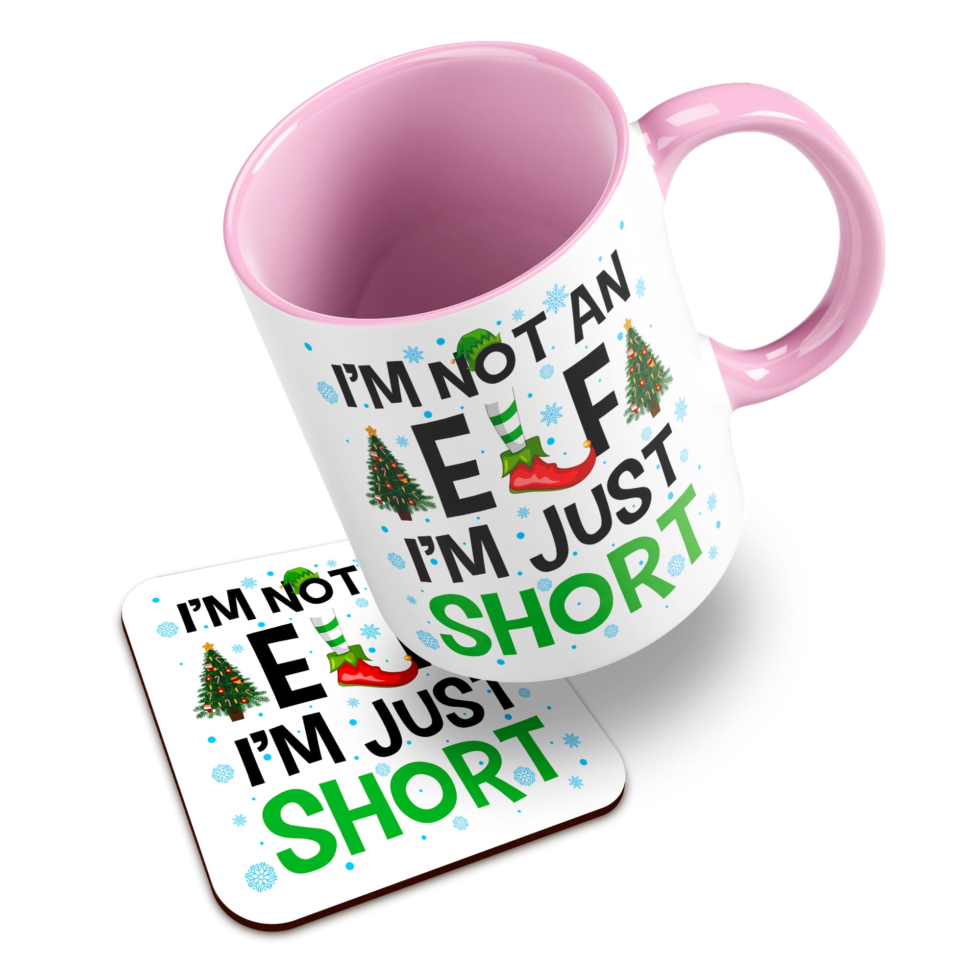 I'm Not An Elf I'm Just Short Christmas Ceramic Mug With High-Gloss Coaster