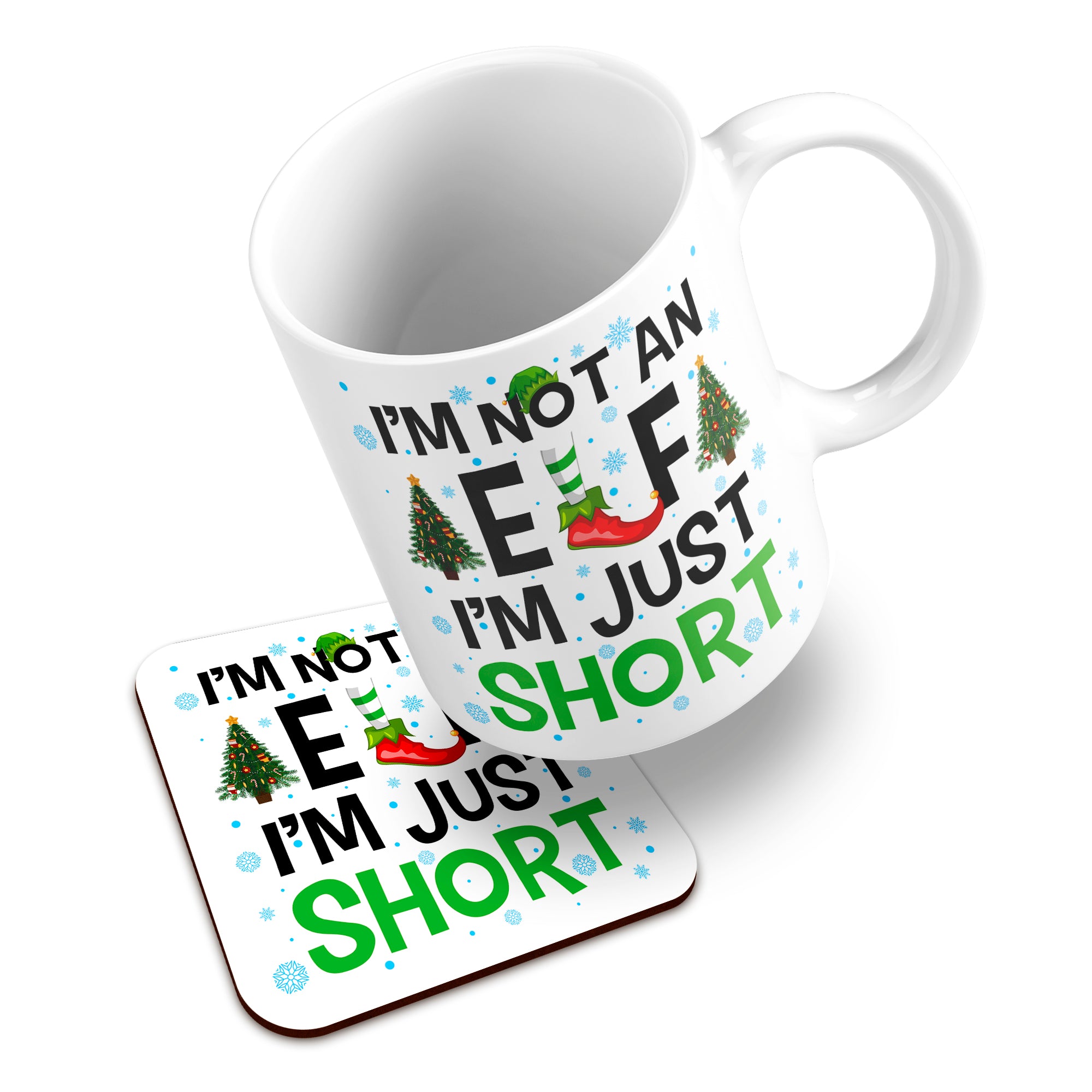 I'm Not An Elf I'm Just Short Christmas Ceramic Mug With High-Gloss Coaster