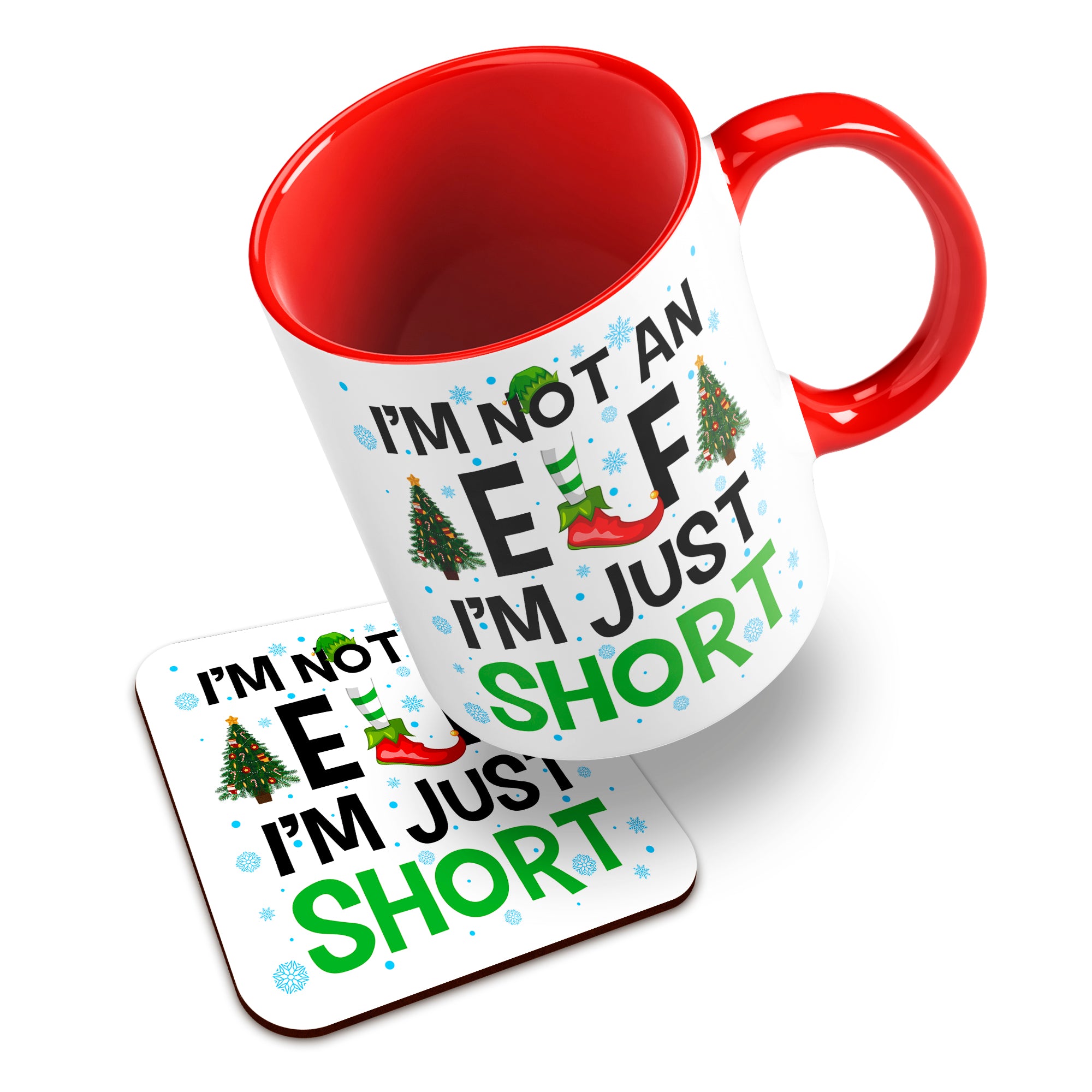 I'm Not An Elf I'm Just Short Christmas Ceramic Mug With High-Gloss Coaster