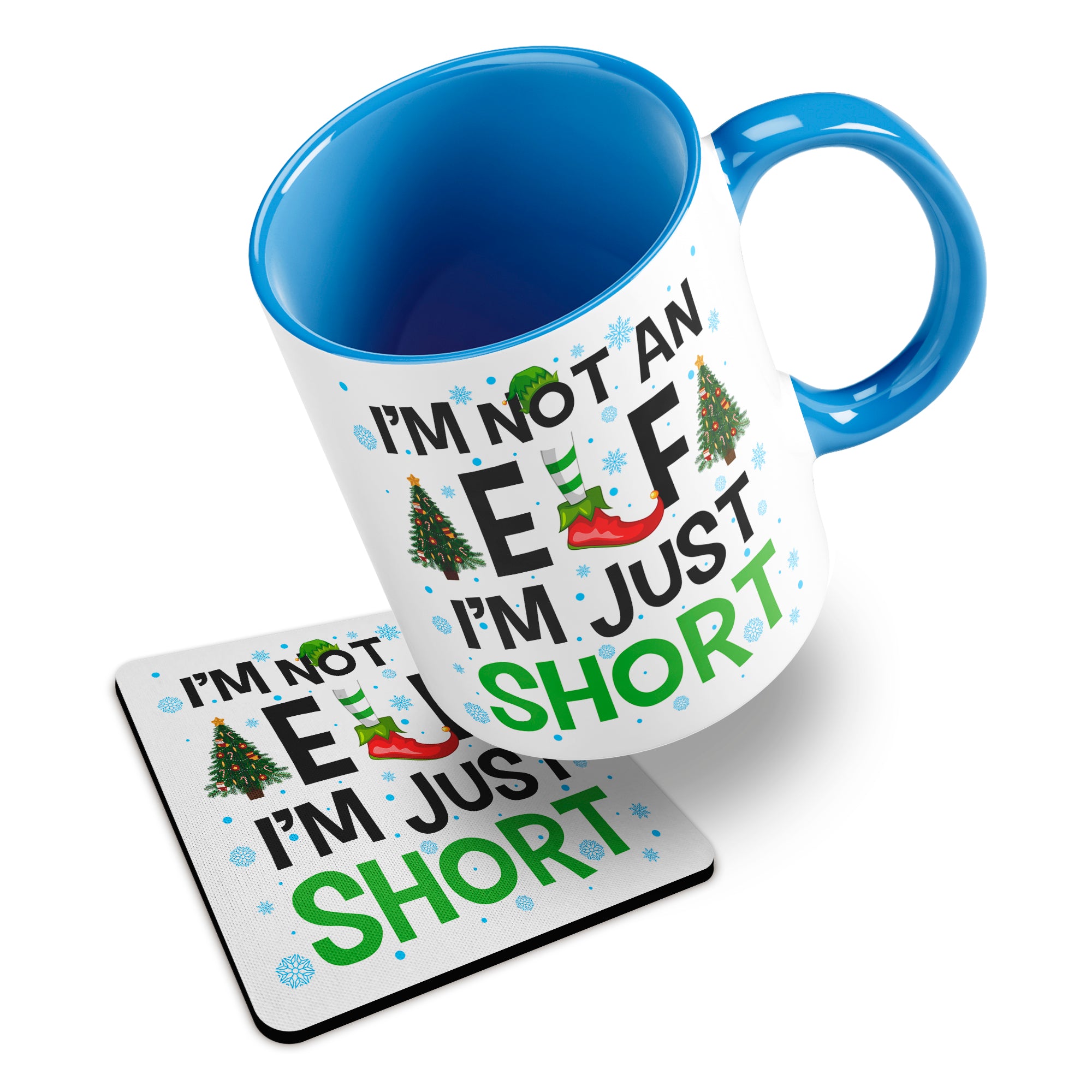 I'm Not An Elf I'm Just Short Christmas Ceramic Mug With Rubber Coaster
