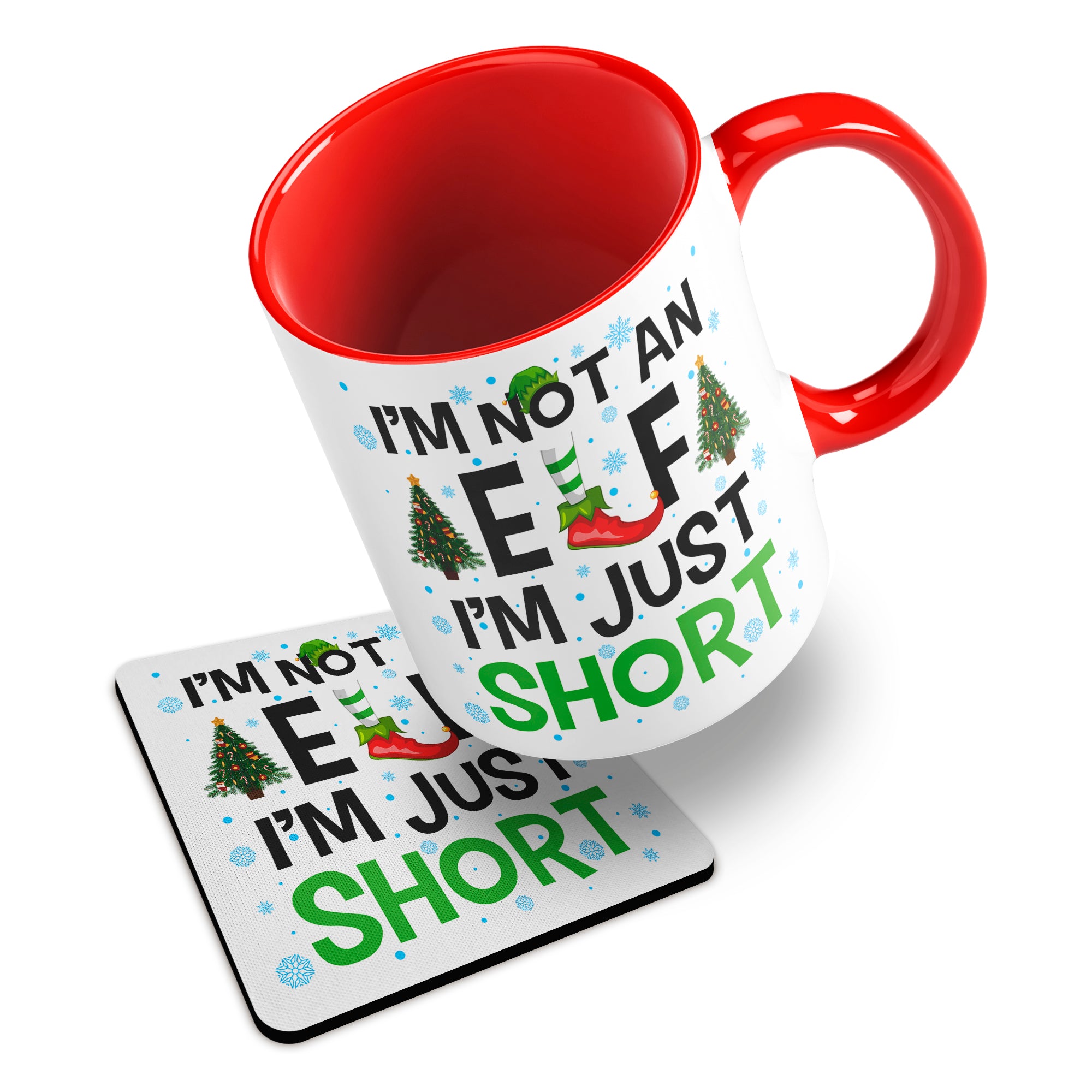 I'm Not An Elf I'm Just Short Christmas Ceramic Mug With Rubber Coaster