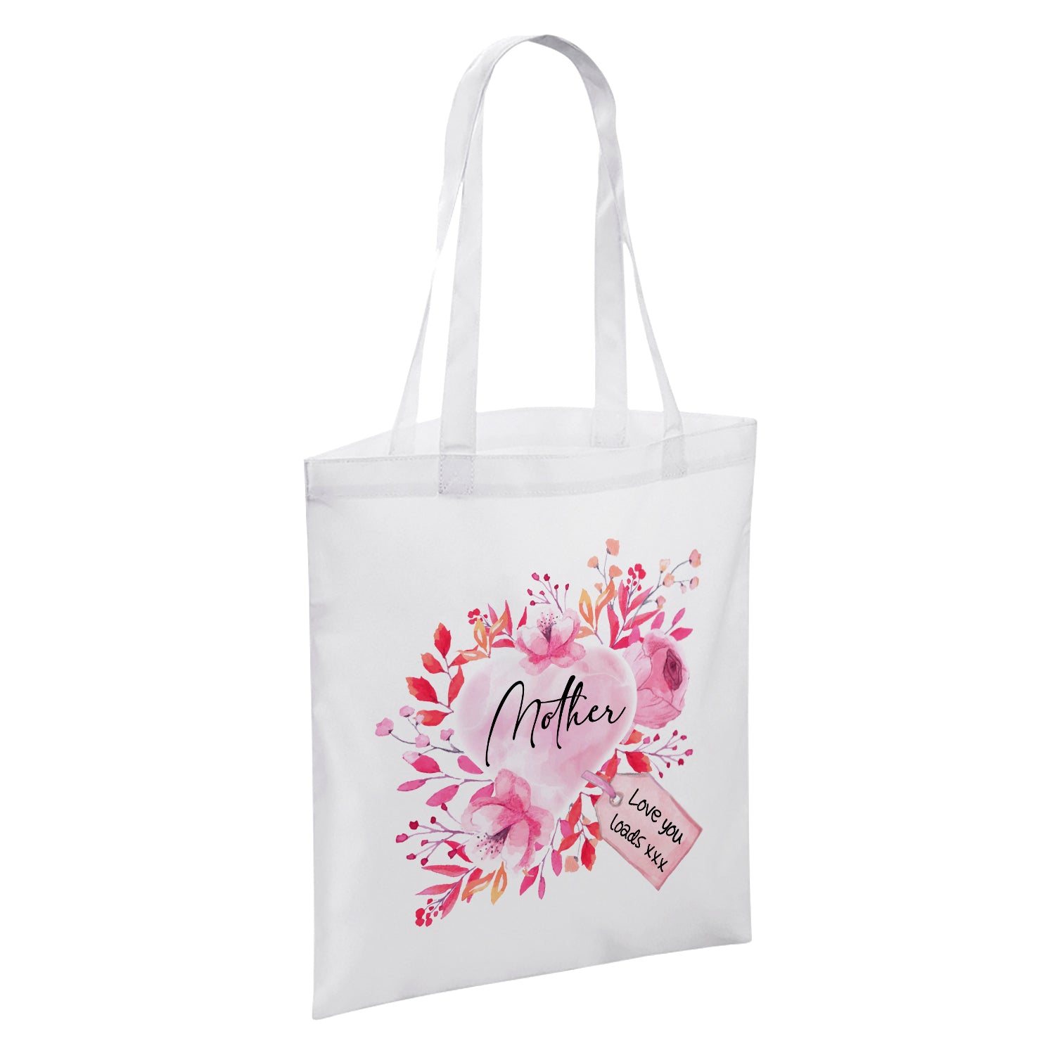 Floral Watercolour Heart With Tag (Relation) White Reusable Shopper Tote Bag
