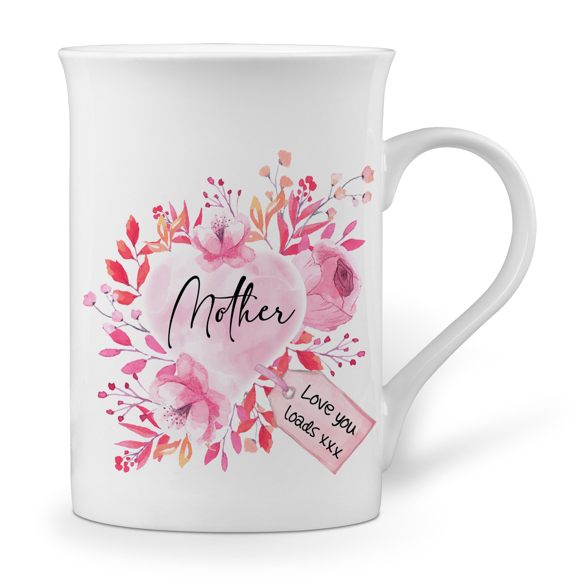 Floral Watercolour Heart With Tag (Relation) Windsor Bone China Mug