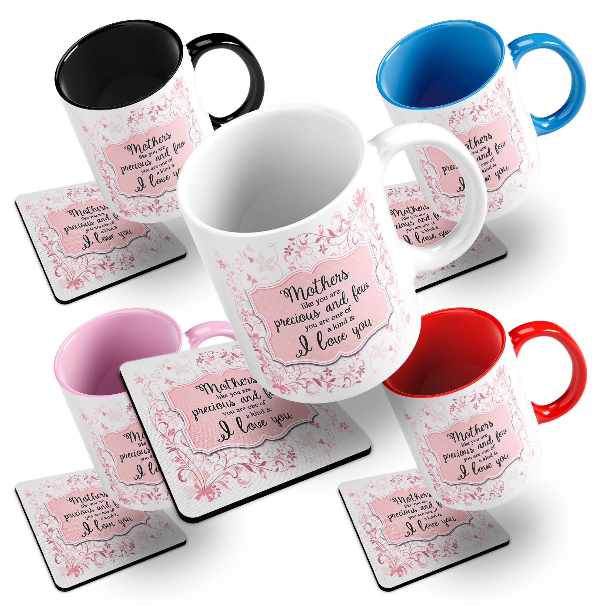 You Are One Of A Kind I Love You (Relation) Floral Ceramic Mug With Rubber Coaster