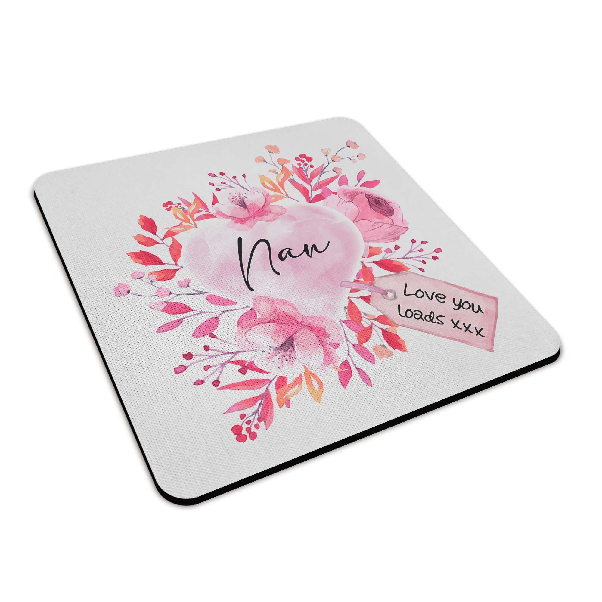 Floral Watercolour Heart With Tag (Relation) Square Fabric / Rubber Coaster