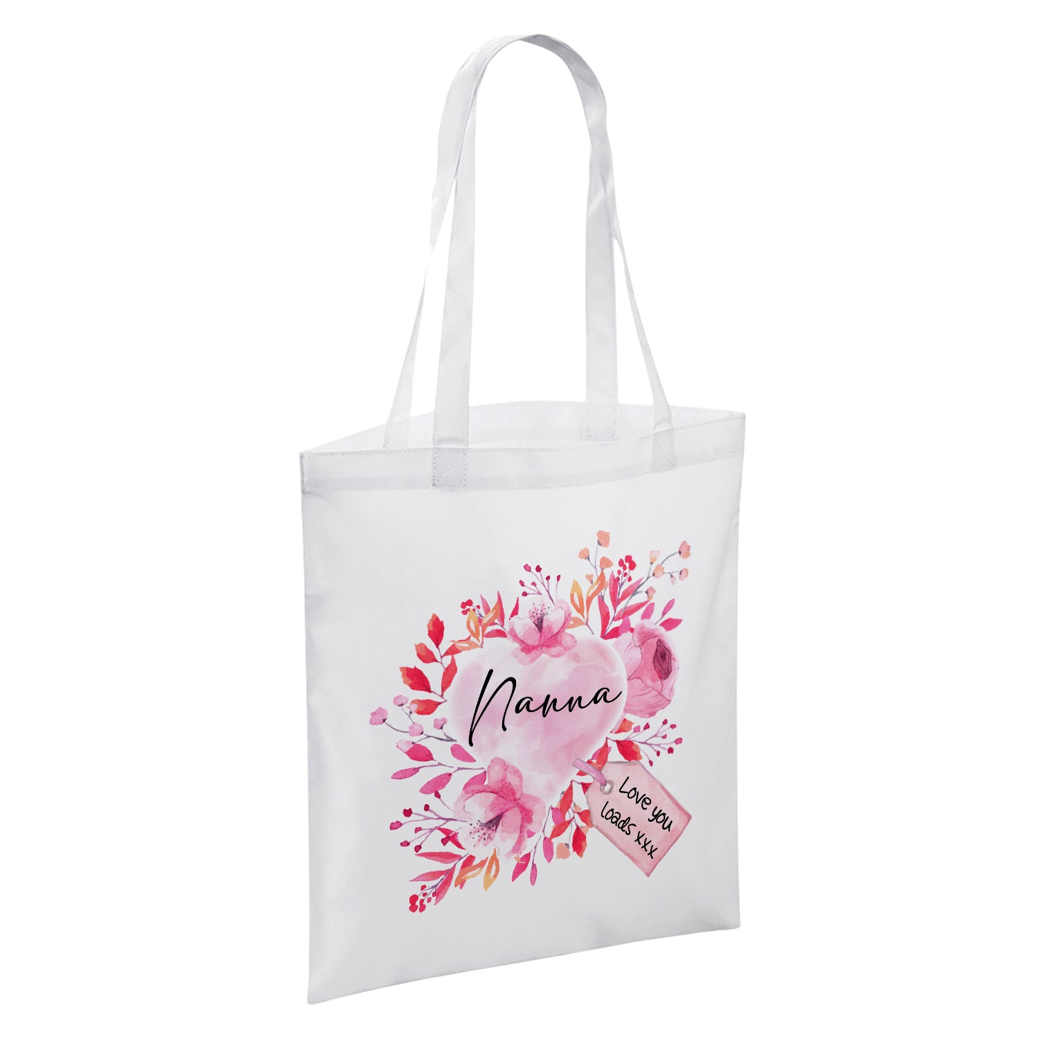 Floral Watercolour Heart With Tag (Relation) White Reusable Shopper Tote Bag