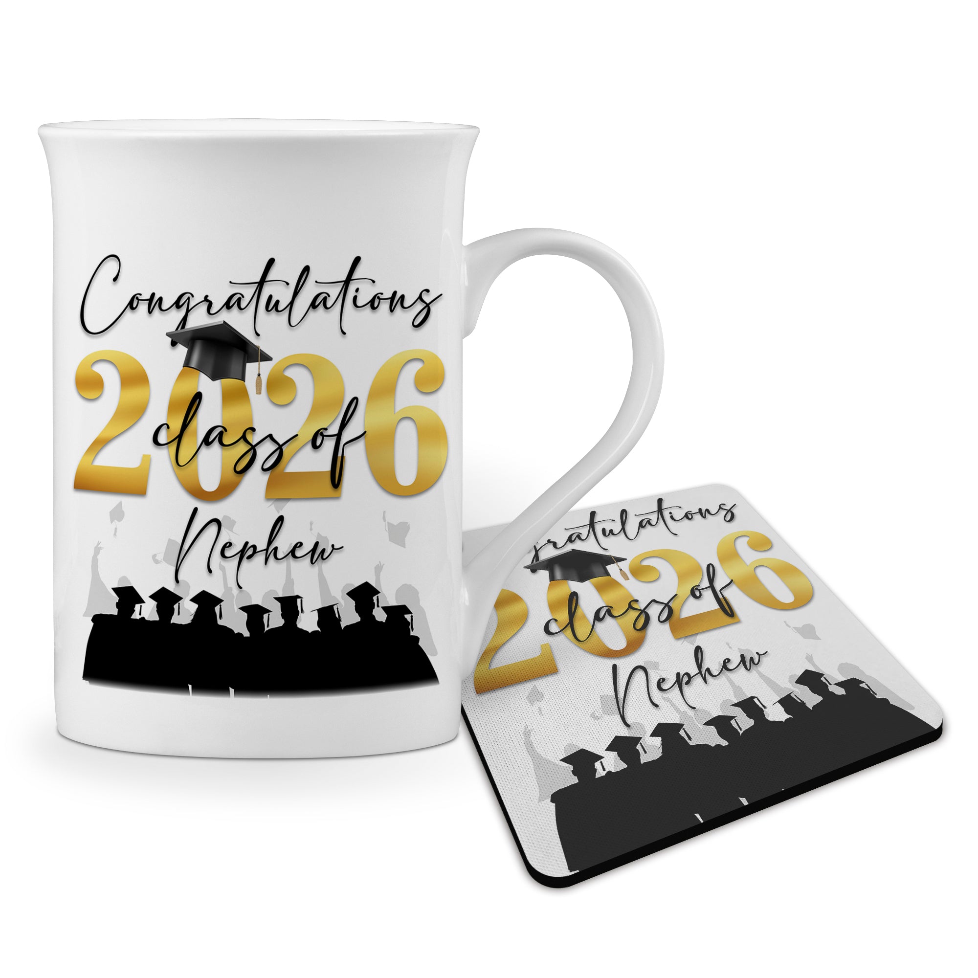 Congratulations on your Graduation Class of 2026 (Relation) Windsor Bone China Mug With Rubber Coaster