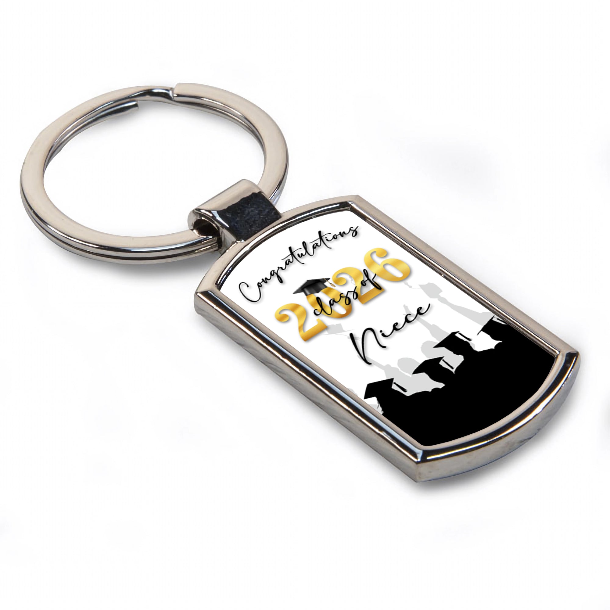 Congratulations on your Graduation Class of 2026 (Relation) Rectangle Metal Keyring (Curved Edge)
