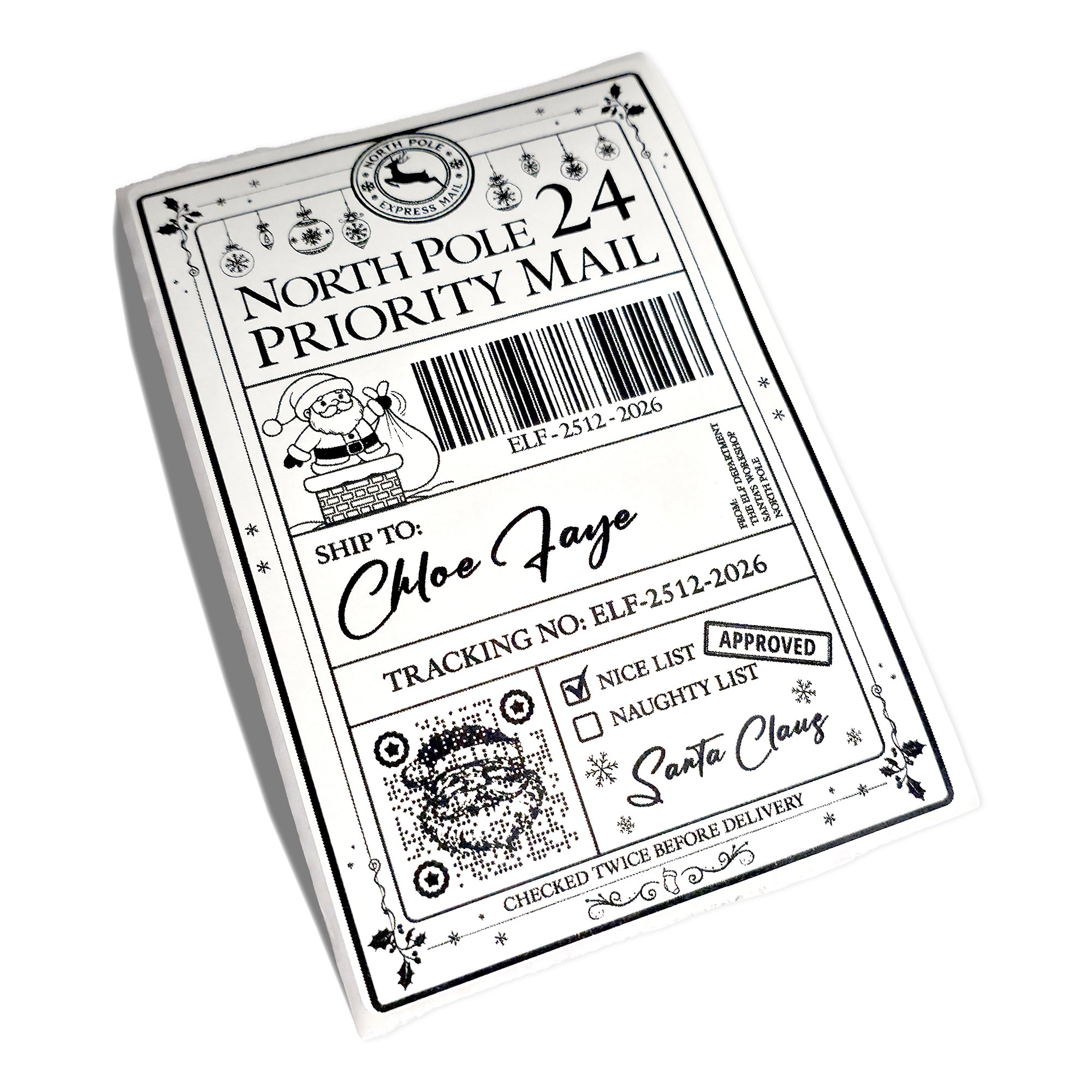 Personalised Santa Delivery North Pole Priority Mail 6x4 Sticky Labels