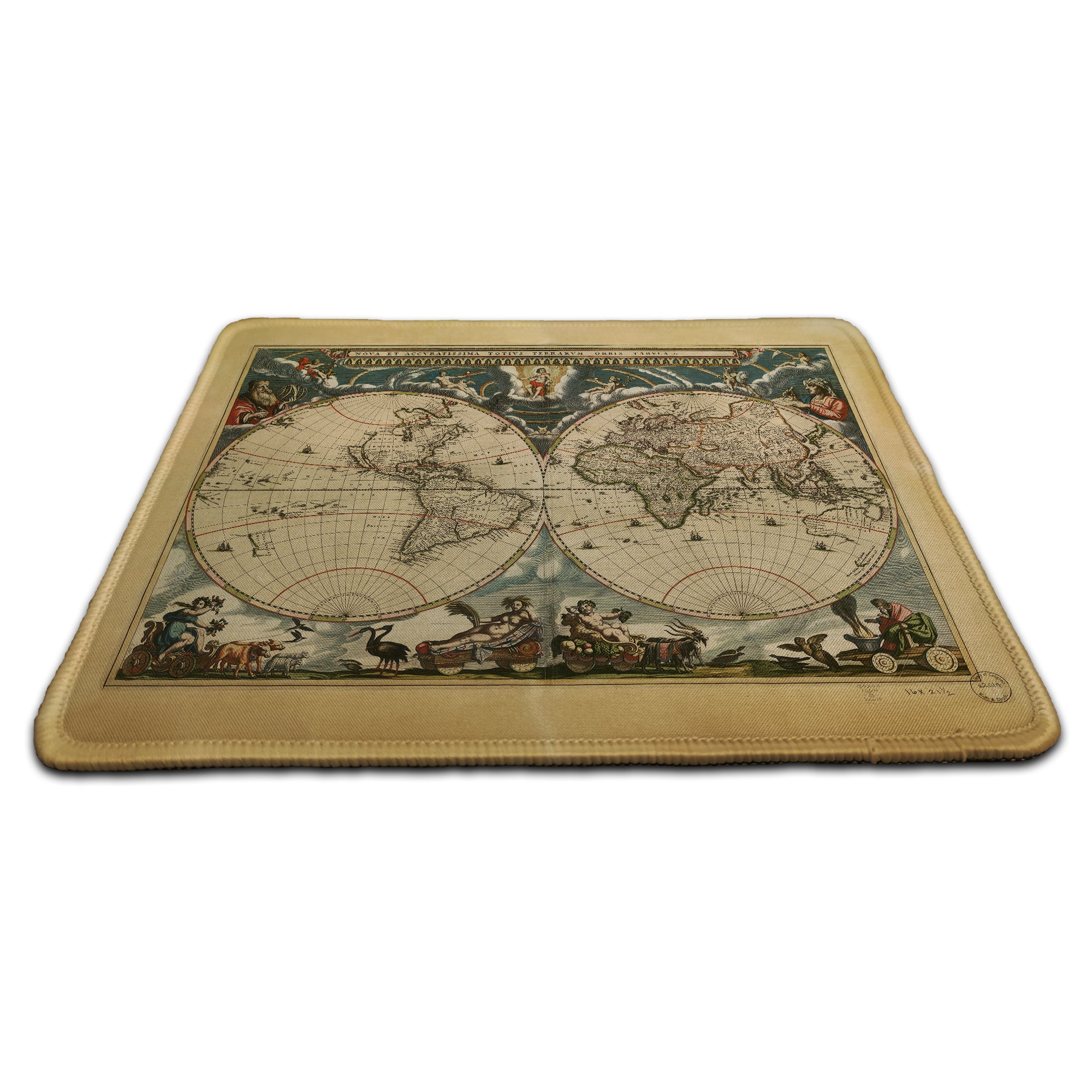 Old World Map Rubber Non-slip Computer PC Mousemat - Premium Stitched